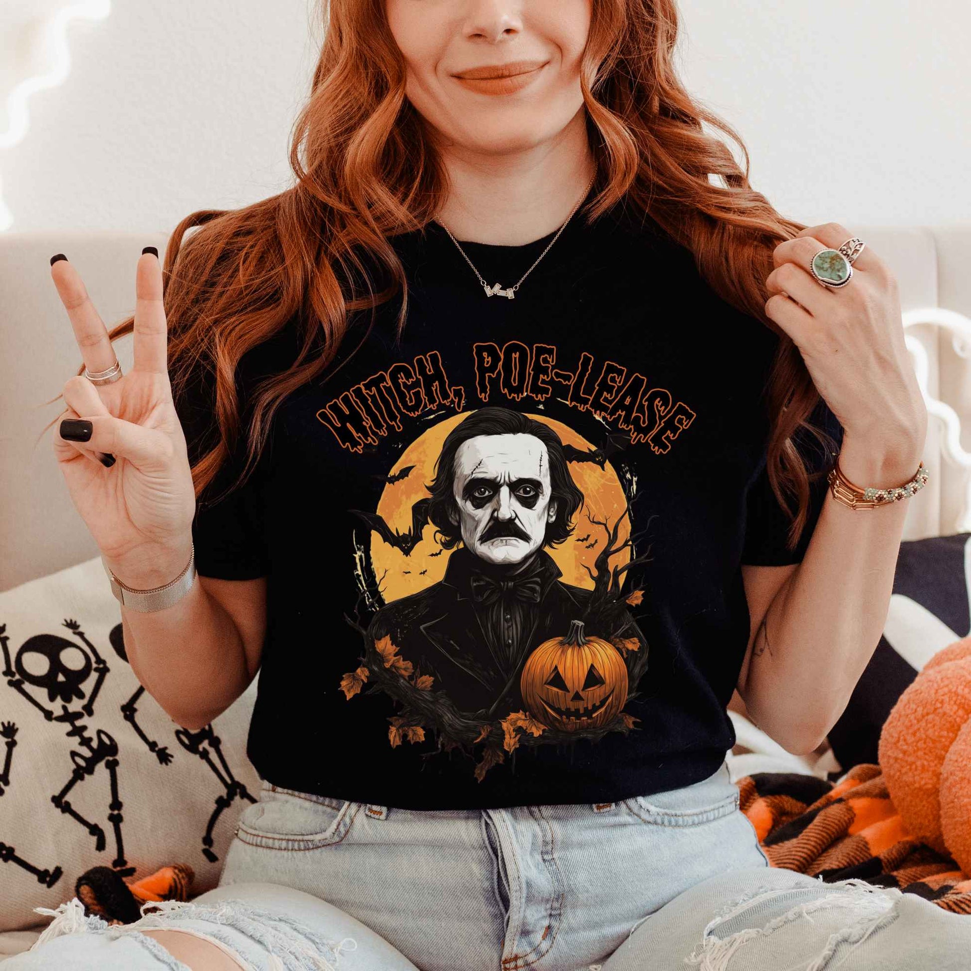 T-Shirt Black / S Witch Poe-lease Edgar Allan Poe Halloween Shirt The Mystic Eden