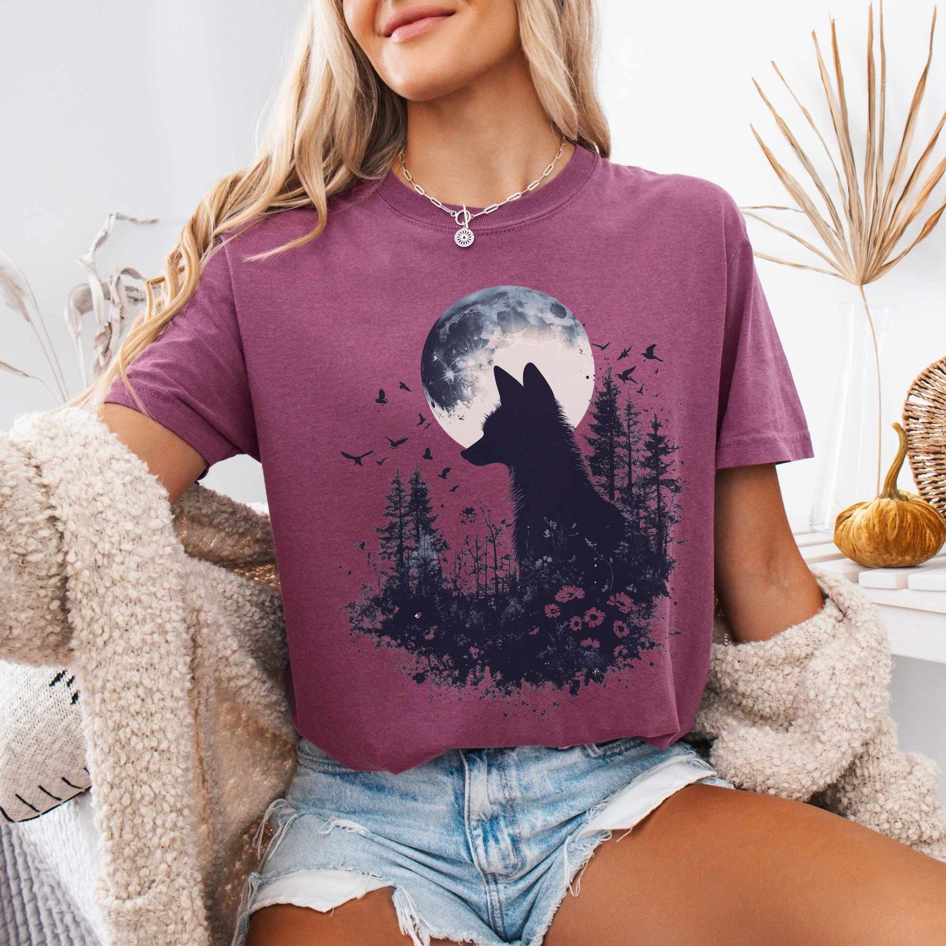 T-Shirt Black Silhouette Moonlit Fox Shirt The Mystic Eden
