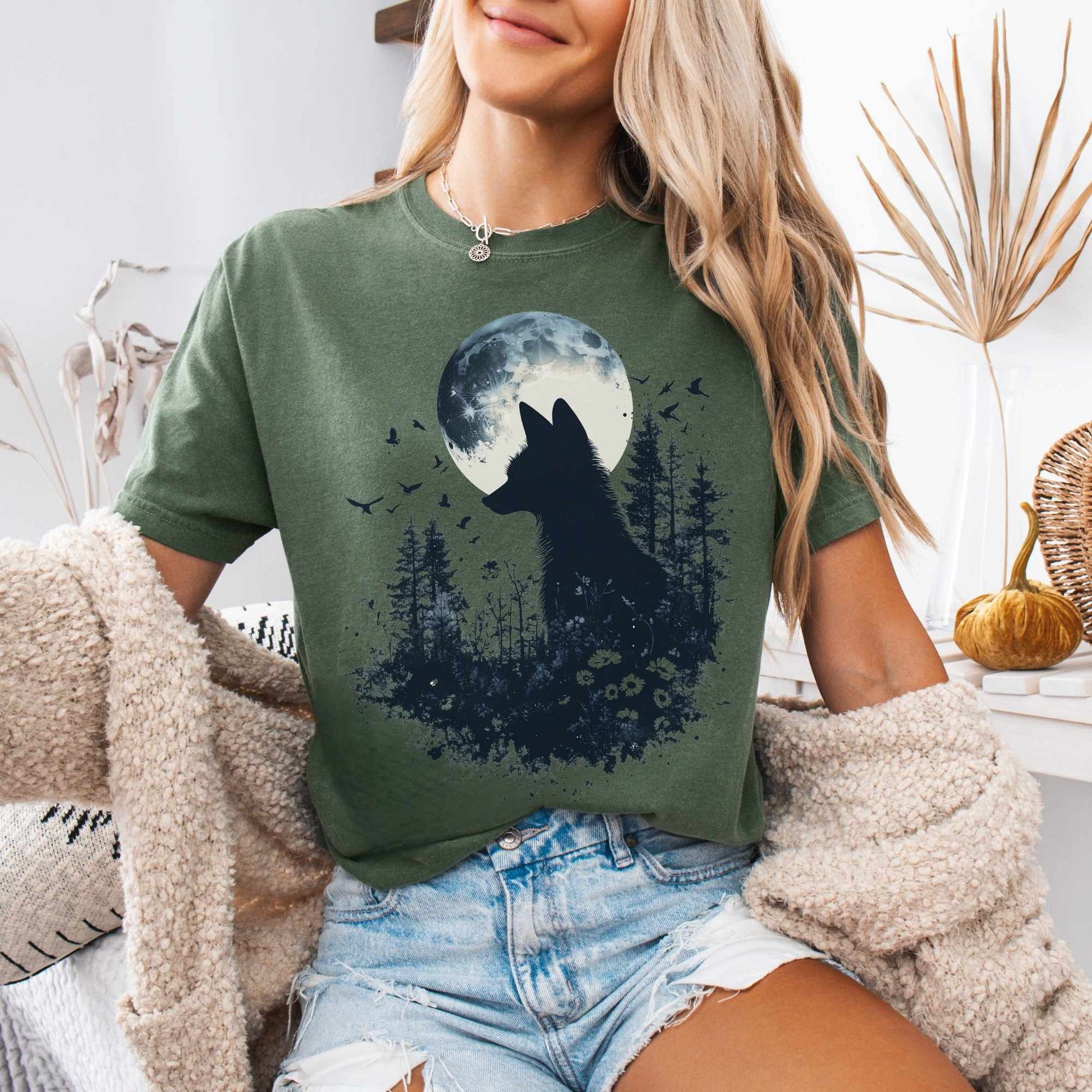 T-Shirt Black Silhouette Moonlit Fox Shirt The Mystic Eden