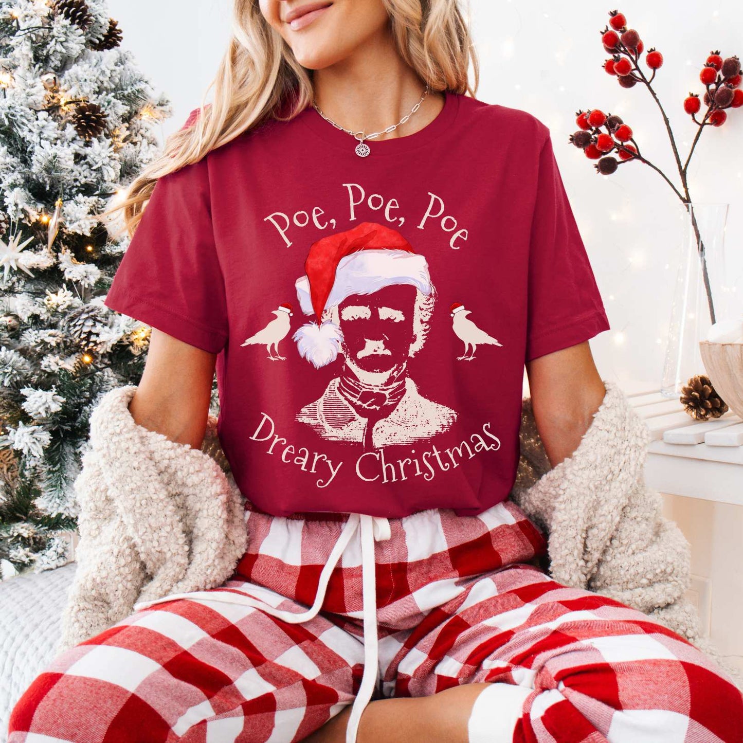 T-Shirt Cardinal / XS Poe, Poe, Poe - Dreary Christmas Tee The Mystic Eden
