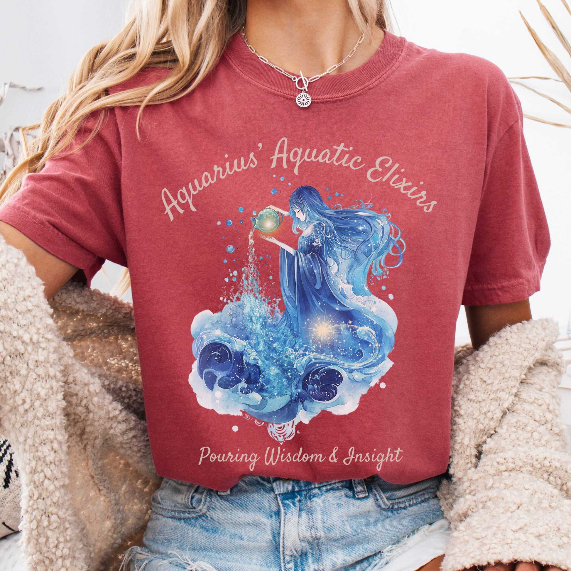 T-Shirt Crimson / S Aquarius Aquatic Elixirs Zodiac Shirt The Mystic Eden