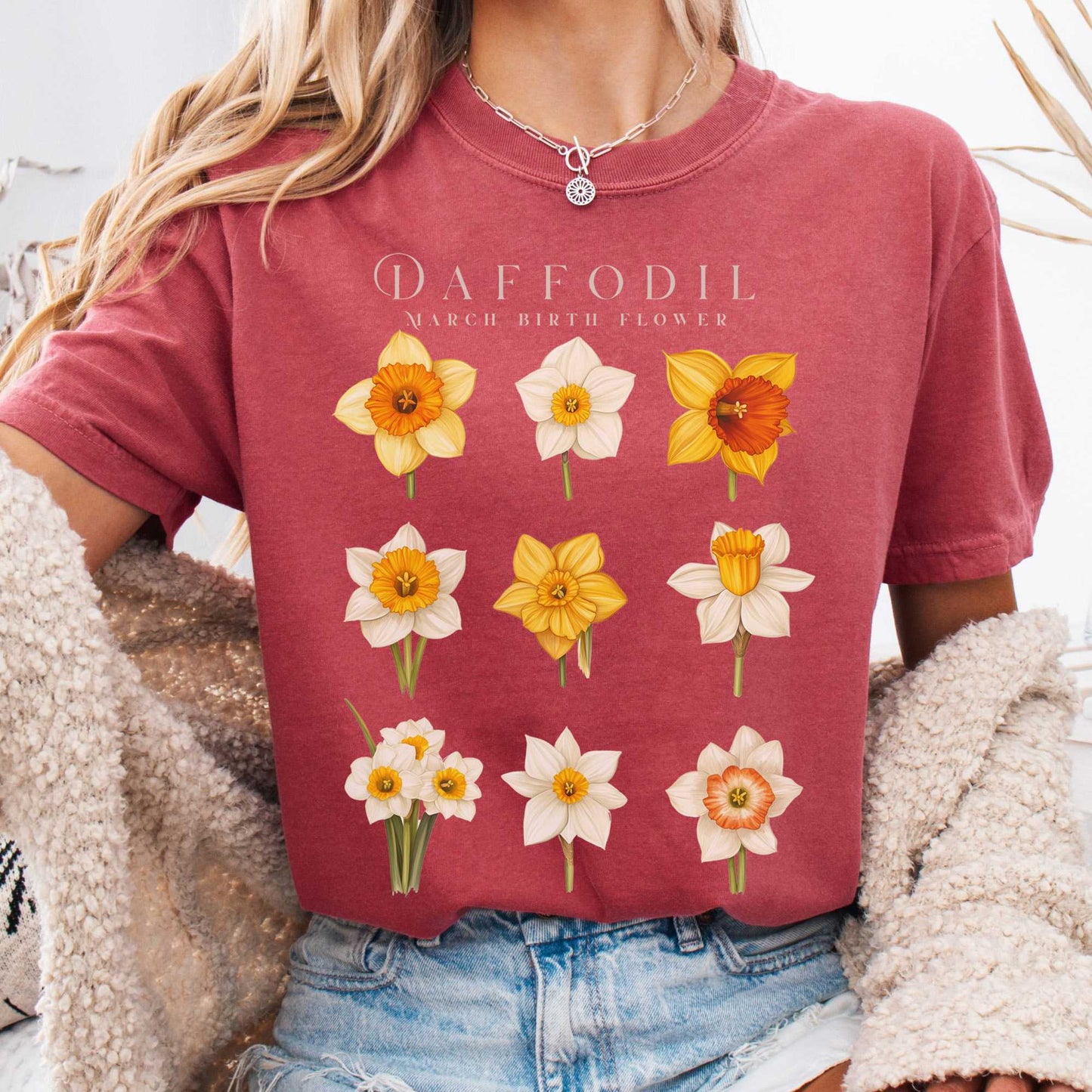 T-Shirt Crimson / S Daffodil March Birth Month Flower Shirt The Mystic Eden