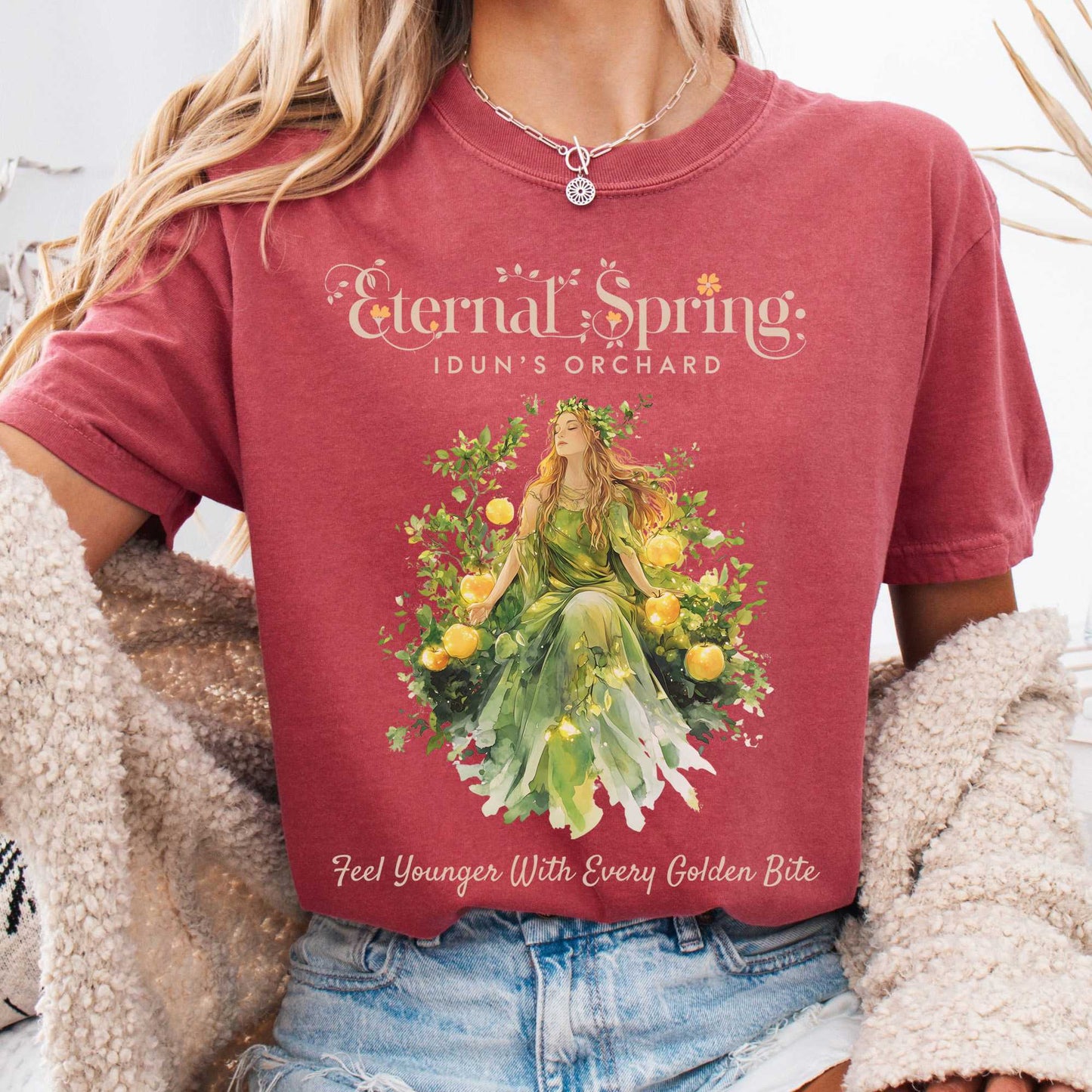 T-Shirt Crimson / S Eternal Spring Idun's Orchard Norse Goddess Shirt The Mystic Eden