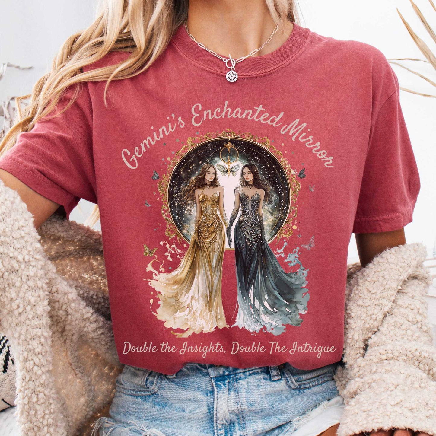 T-Shirt Crimson / S Gemini's Enchanted Mirror Zodiac Shirt The Mystic Eden