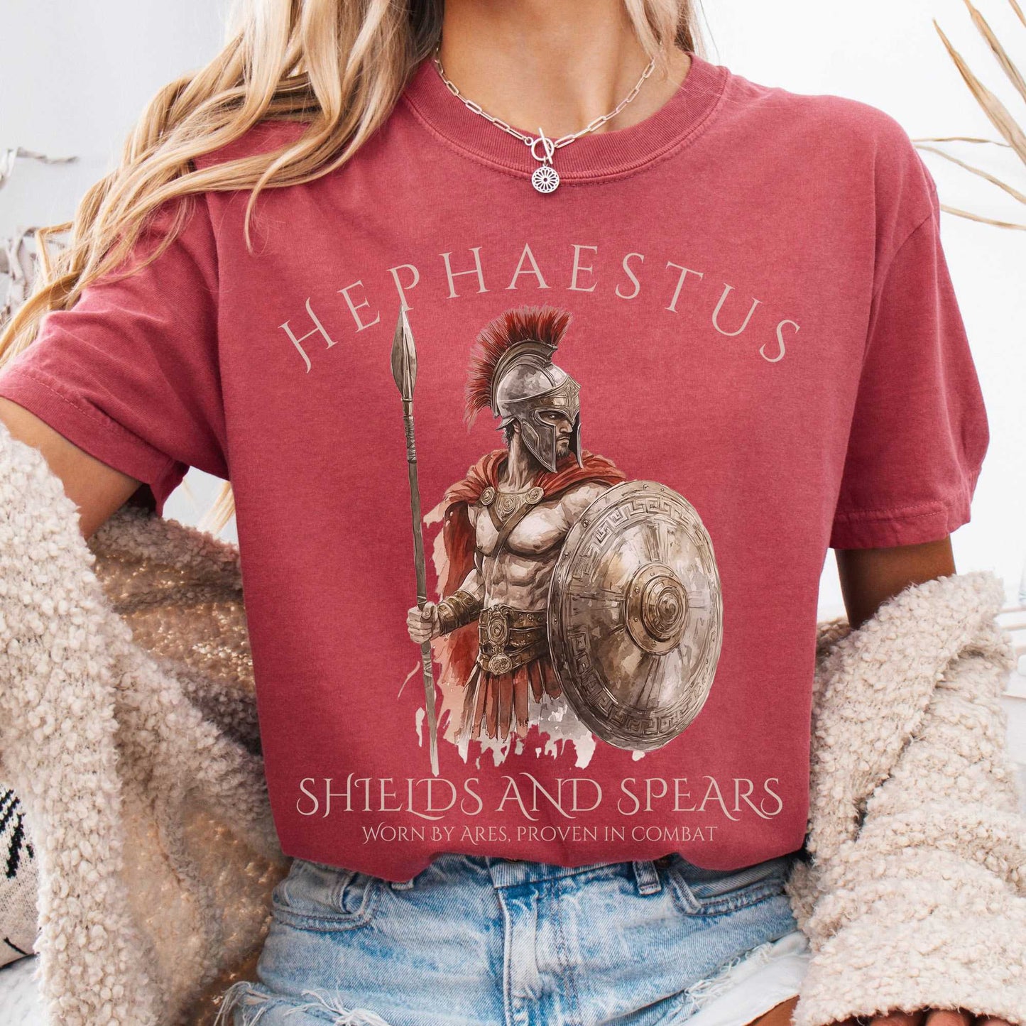 T-Shirt Crimson / S Hephaestus Shields And Spears Tee The Mystic Eden