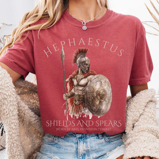T-Shirt Crimson / S Hephaestus Shields And Spears Tee The Mystic Eden