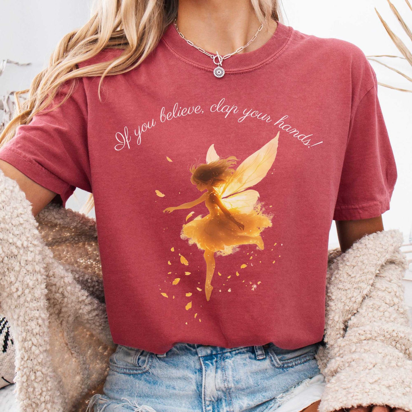 T-Shirt Crimson / S If You Believe Clap Your Hands Peter Pan Shirt - J M Barrie The Mystic Eden