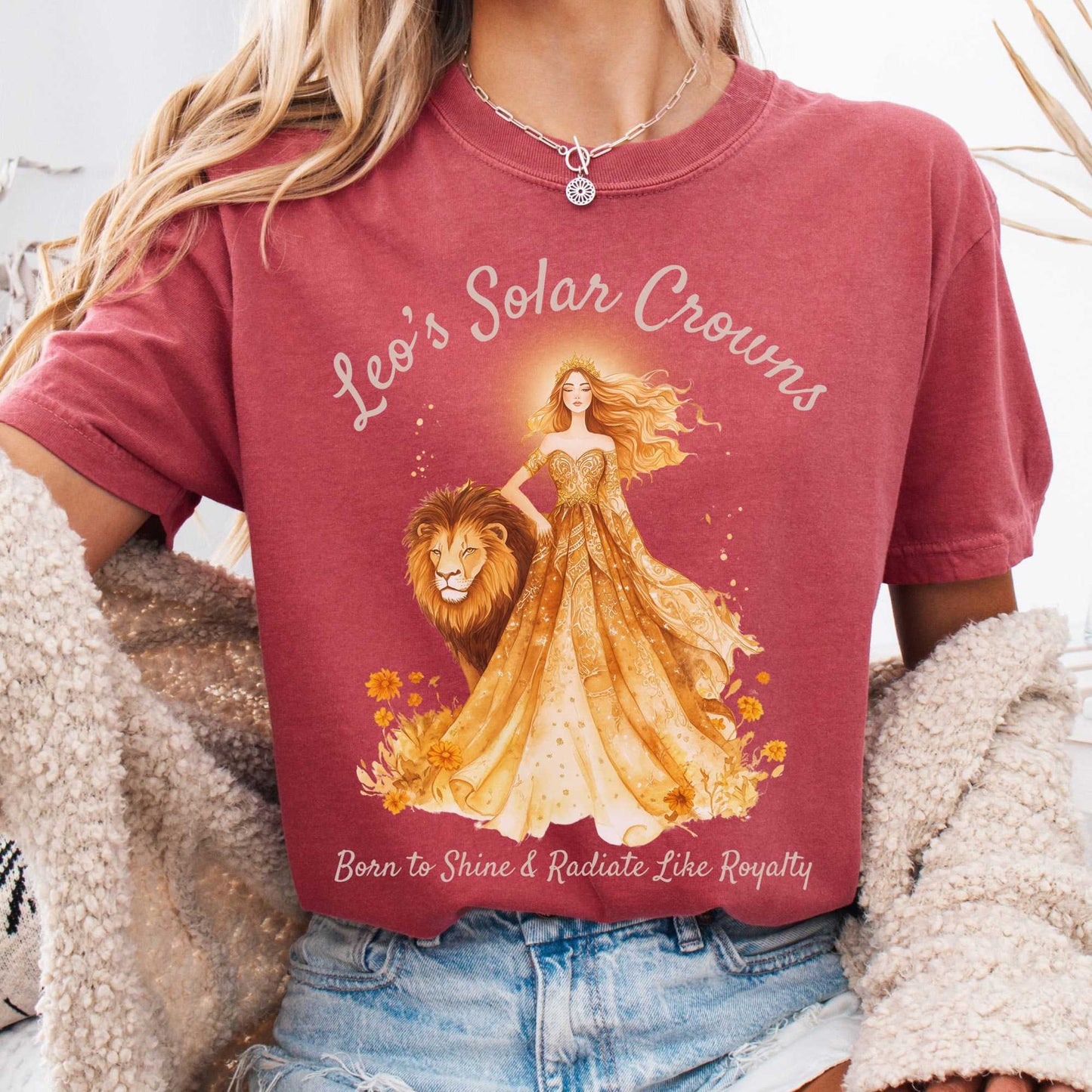 T-Shirt Crimson / S Leo's Solar Crowns Zodiac Shirt The Mystic Eden