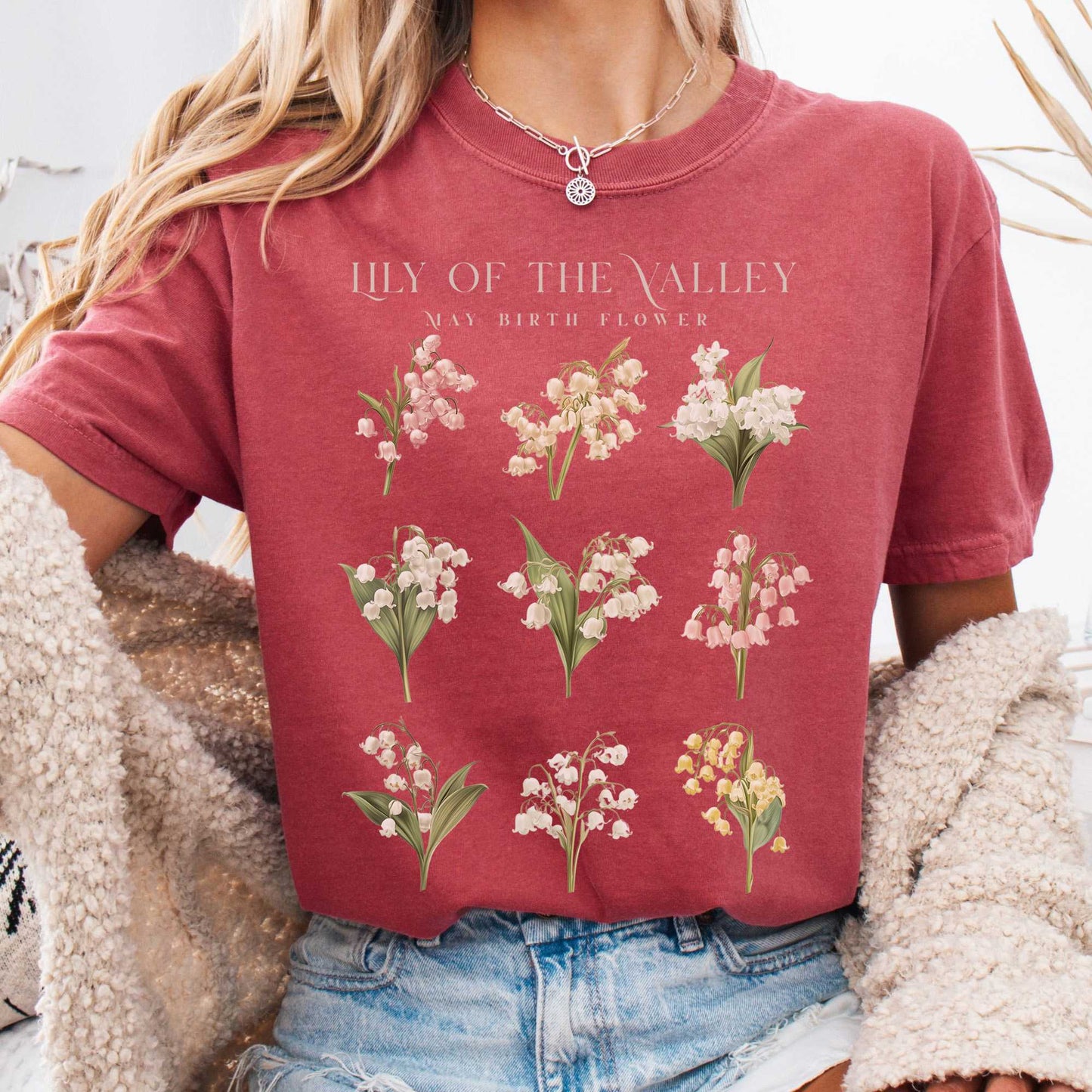 T-Shirt Crimson / S Lily of the Valley May Birth Month Flower Shirt The Mystic Eden
