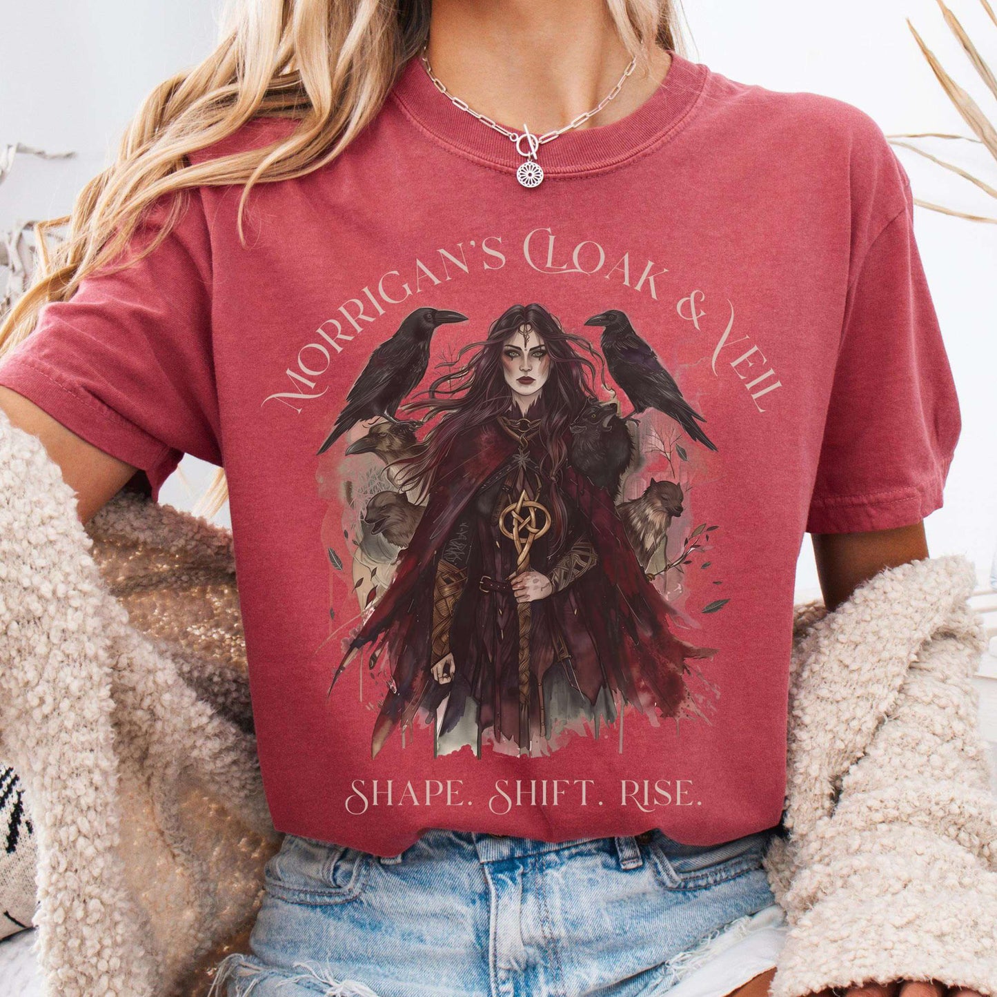 T-Shirt Crimson / S Morrigan's Cloak & Veil T-Shirt β Celtic Goddess Tee The Mystic Eden