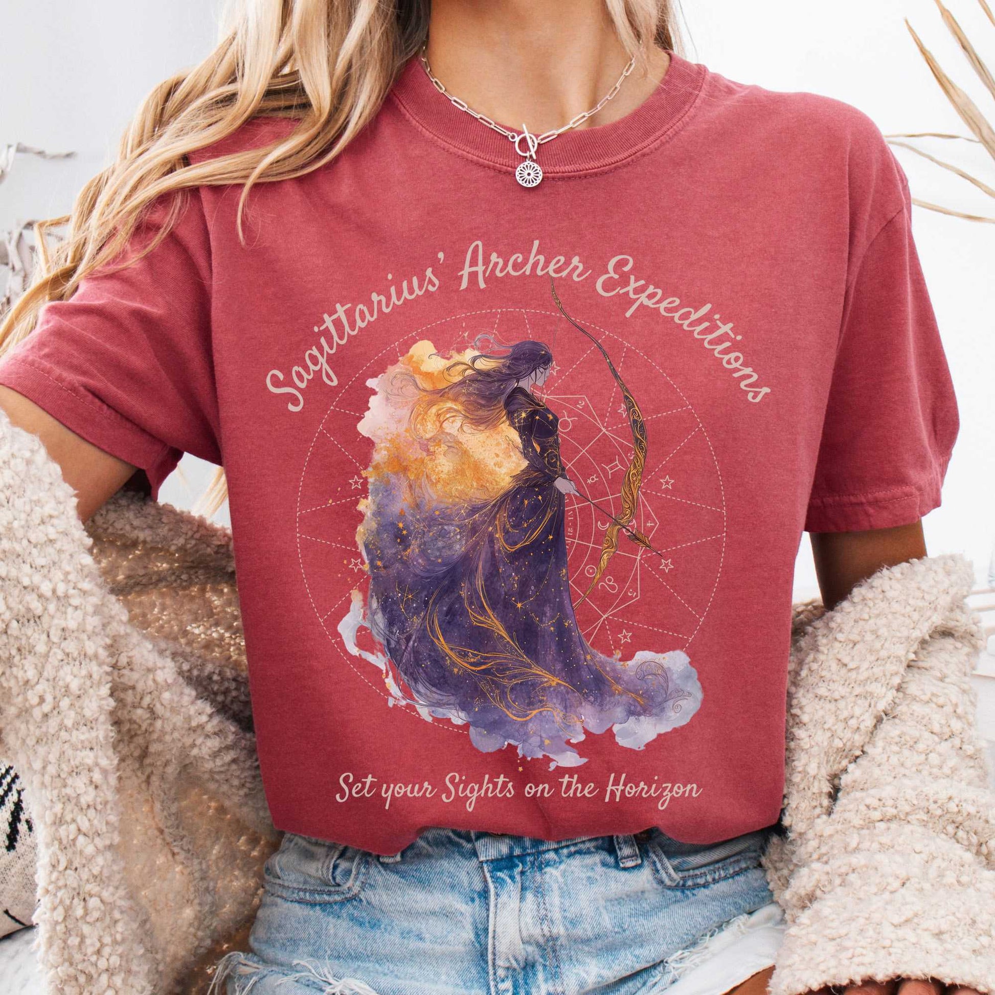 T-Shirt Crimson / S Sagittarius Archer Expeditions Zodiac Shirt The Mystic Eden