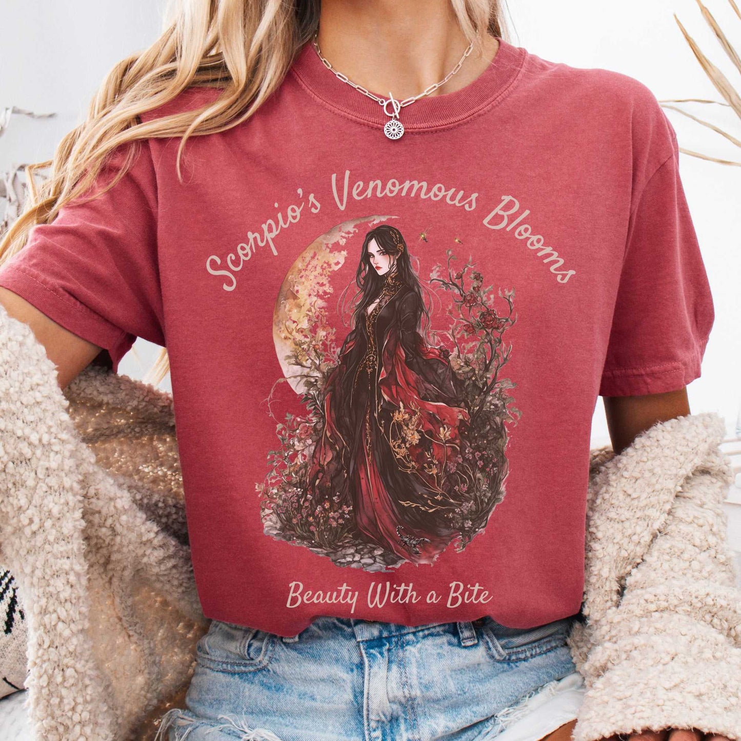 T-Shirt Crimson / S Scorpio's Venomous Blooms Zodiac Shirt The Mystic Eden