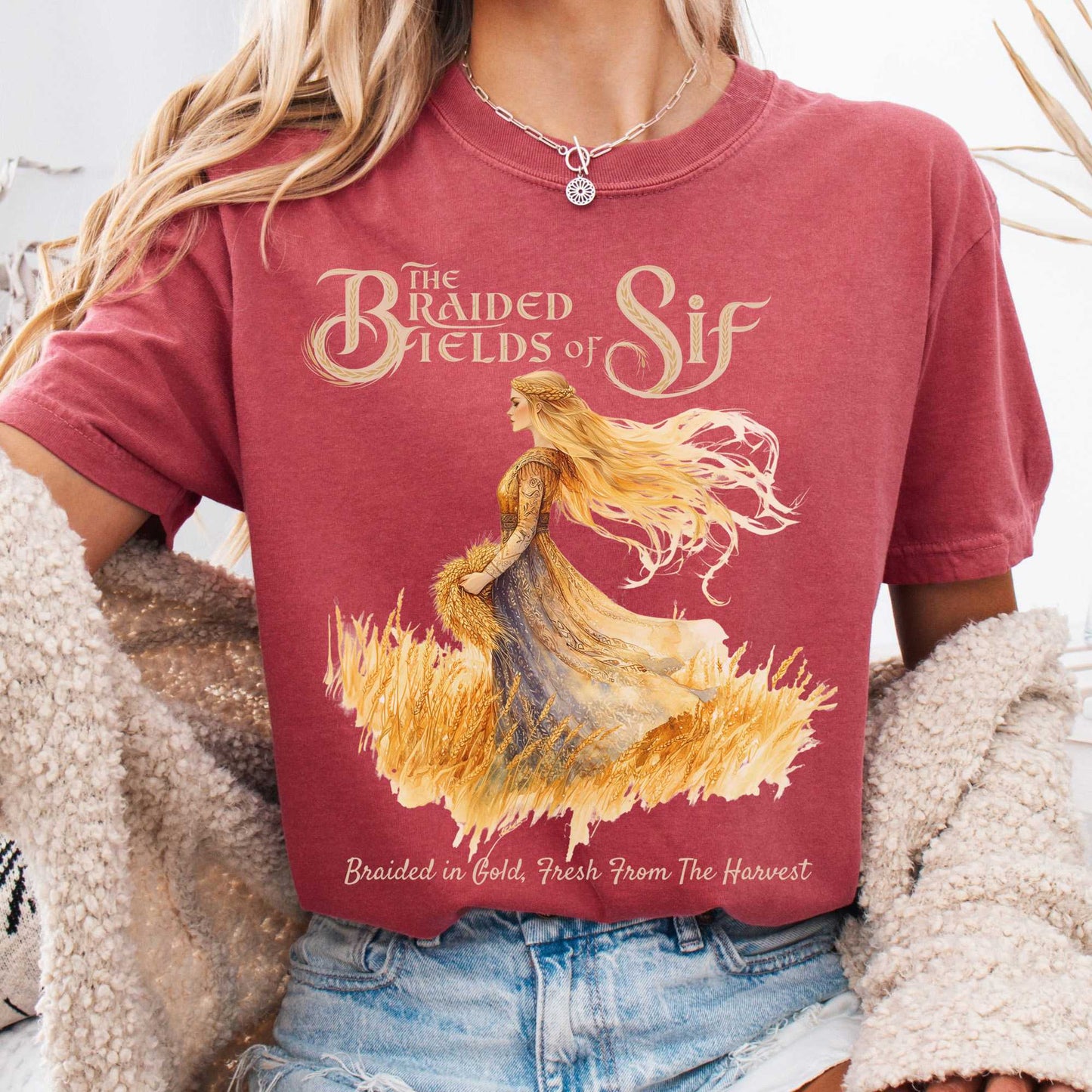 T-Shirt Crimson / S The Braided Fields of Sif Norse Goddess Shirt The Mystic Eden