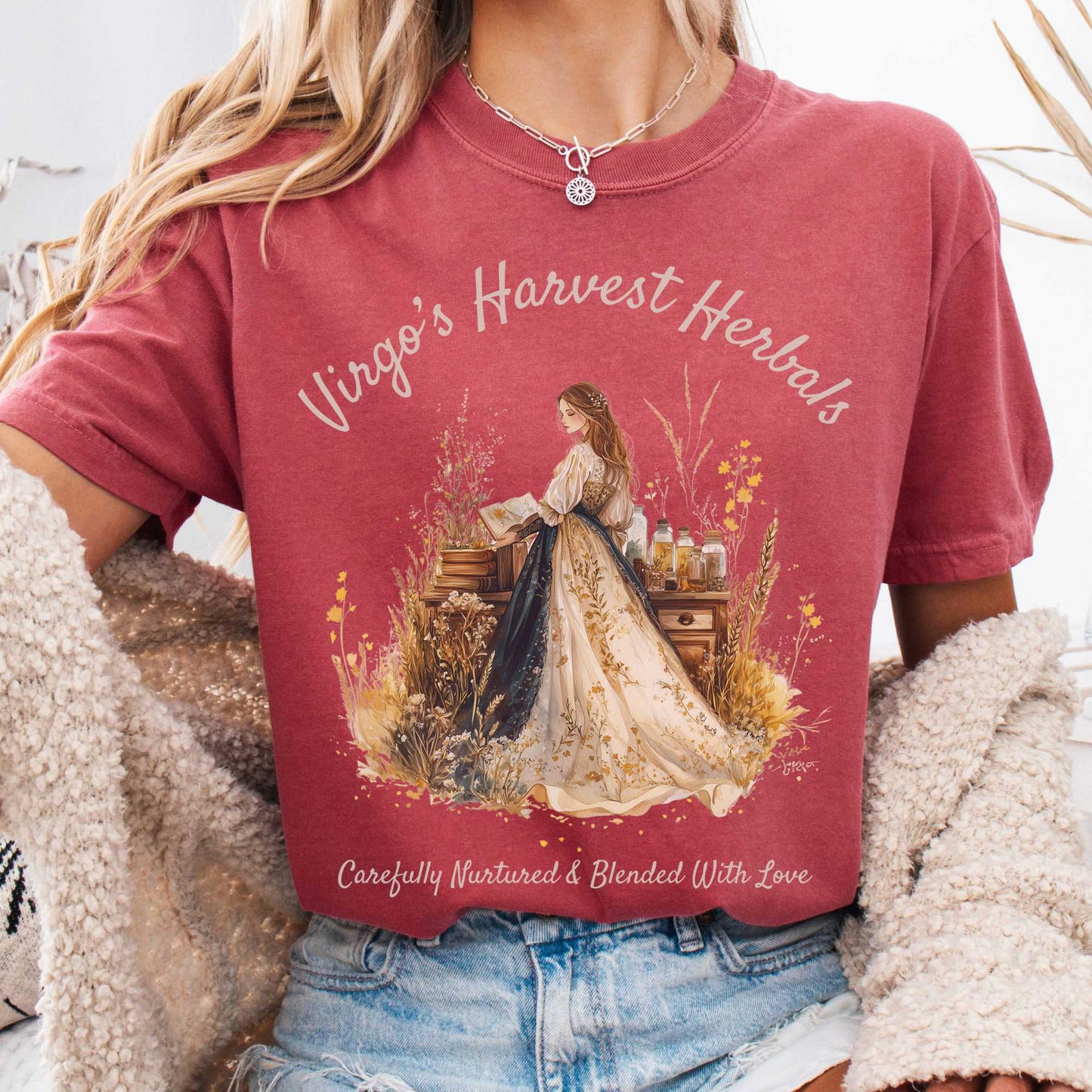 T-Shirt Crimson / S Virgo's Harvest Herbals Zodiac Shirt The Mystic Eden
