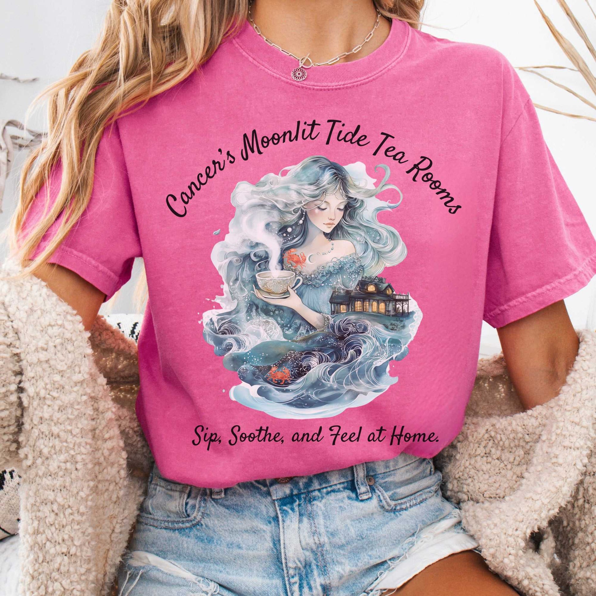T-Shirt Crunchberry / S Cancer's Moonlit Tide Tea Rooms Zodiac Shirt The Mystic Eden