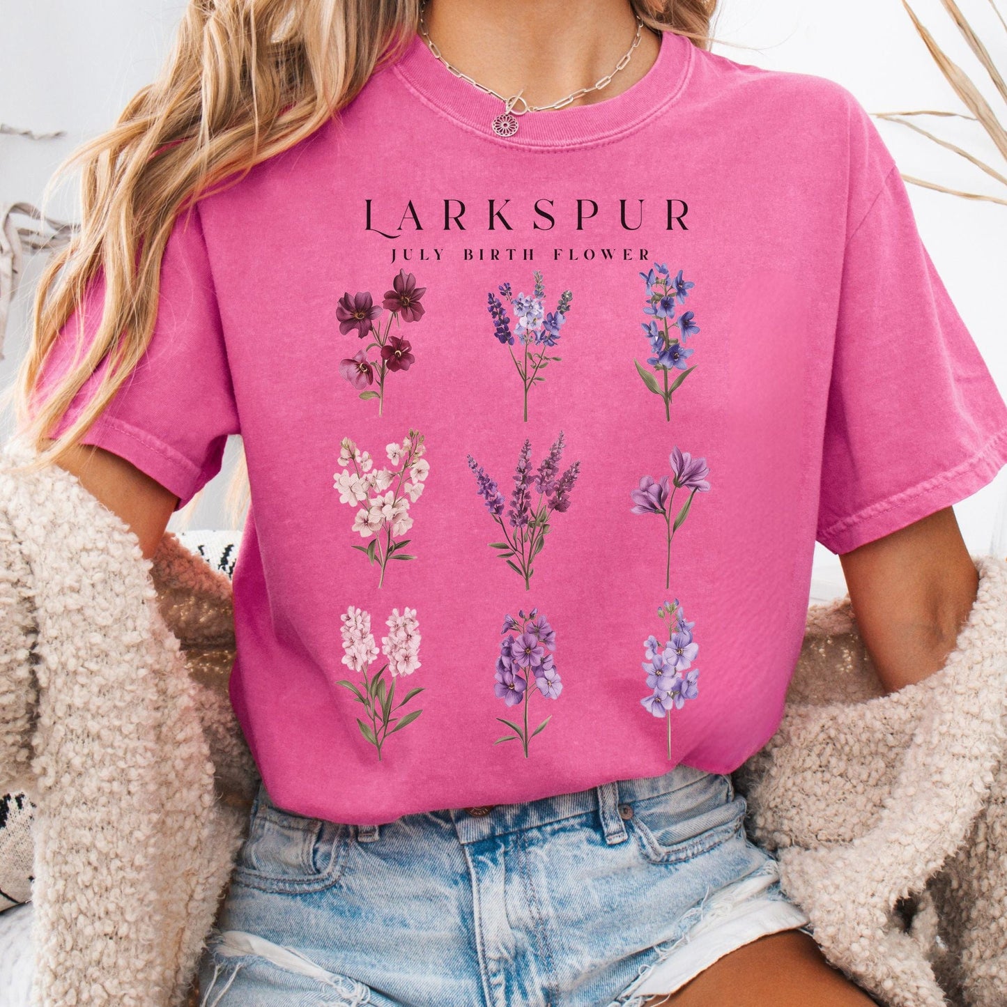 T-Shirt Crunchberry / S Larkspur July Birth Month Flower Shirt The Mystic Eden