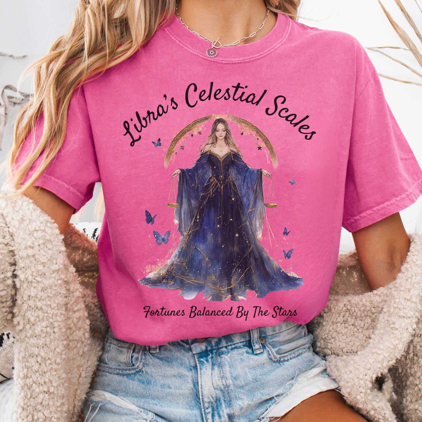 T-Shirt Crunchberry / S Libra's Celestial Scales Zodiac Shirt The Mystic Eden