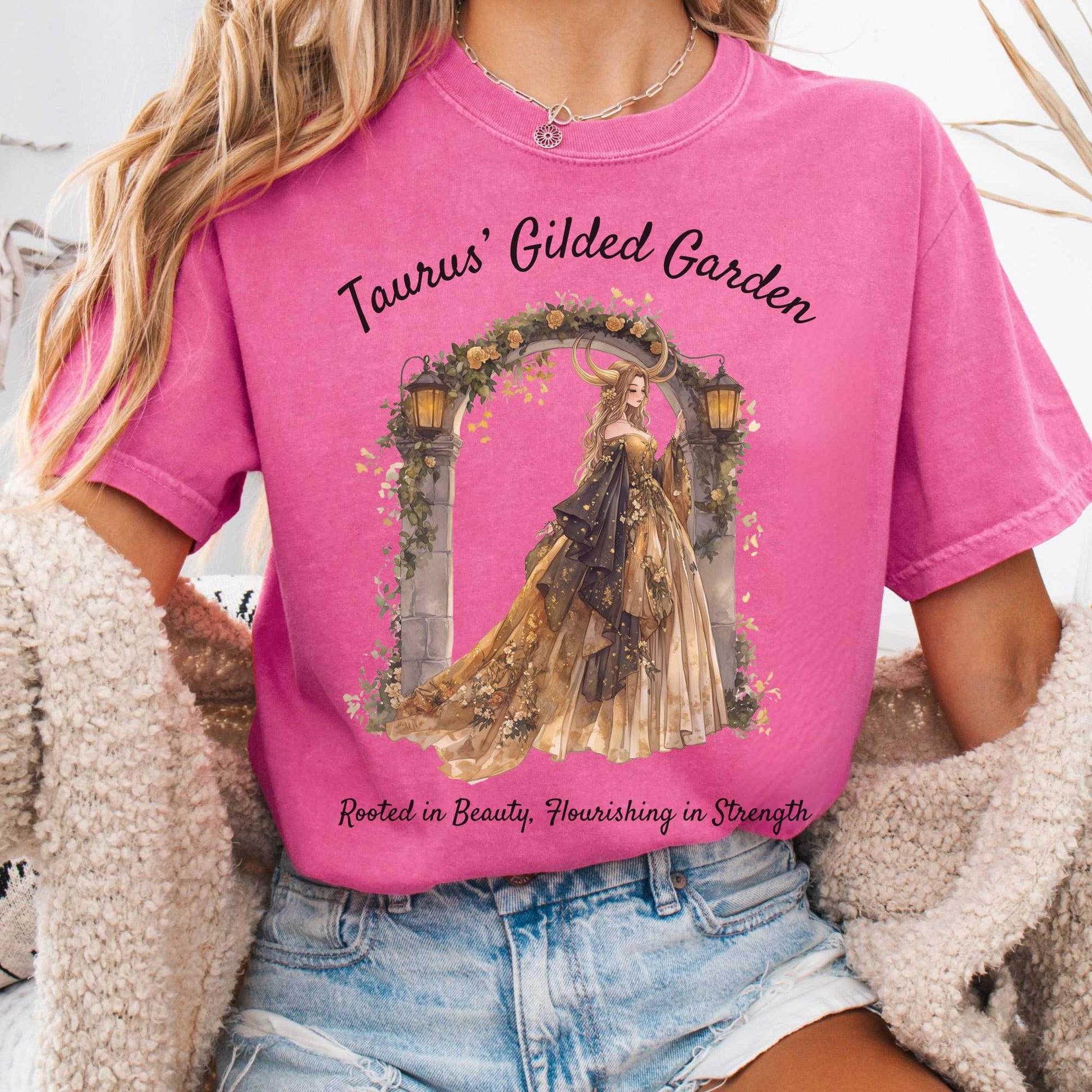 T-Shirt Crunchberry / S Taurus' Gilded Garden Zodiac Shirt The Mystic Eden