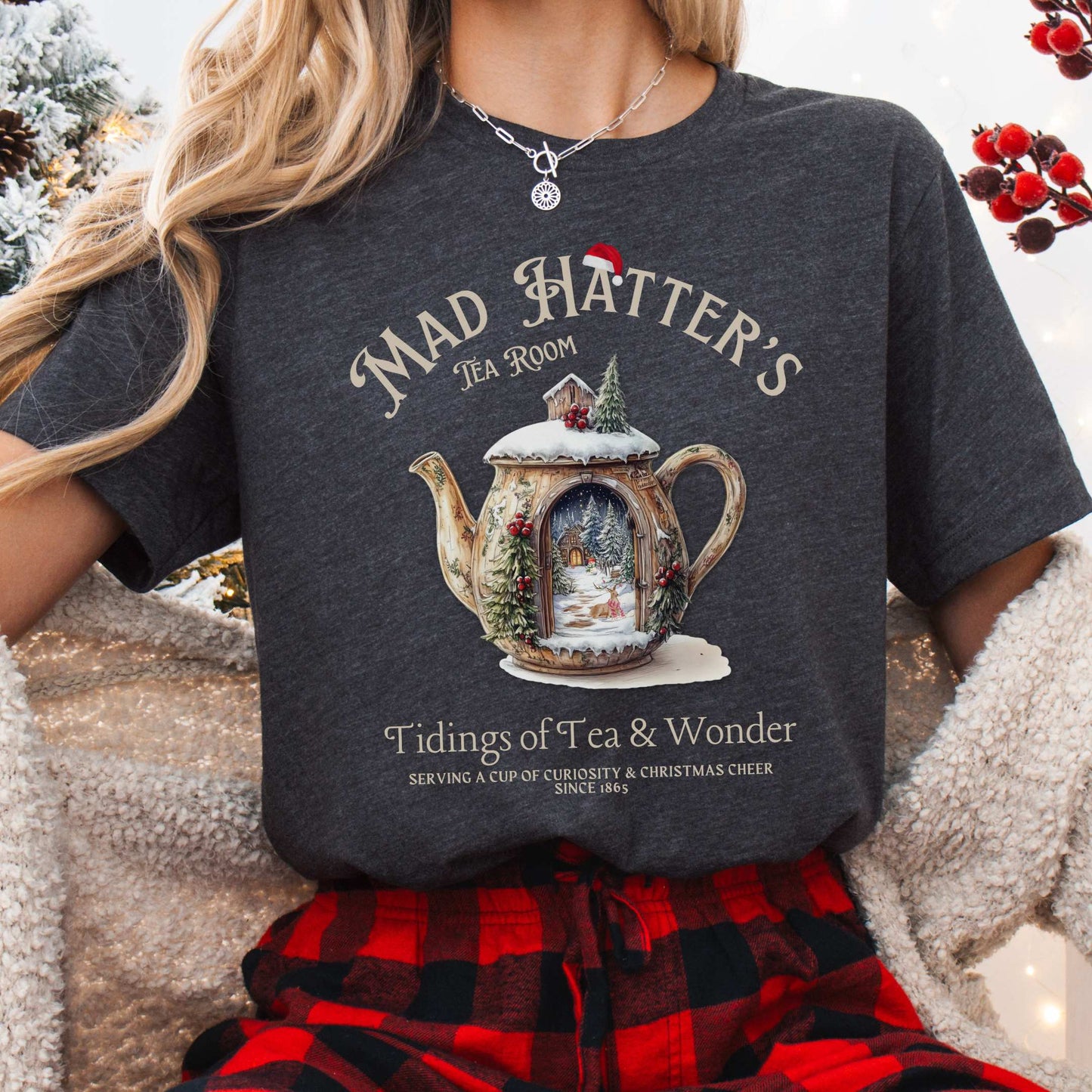 T-Shirt Dark Grey Heather / XS Mad Hatter's Tea Room Christmas Edition Tee The Mystic Eden