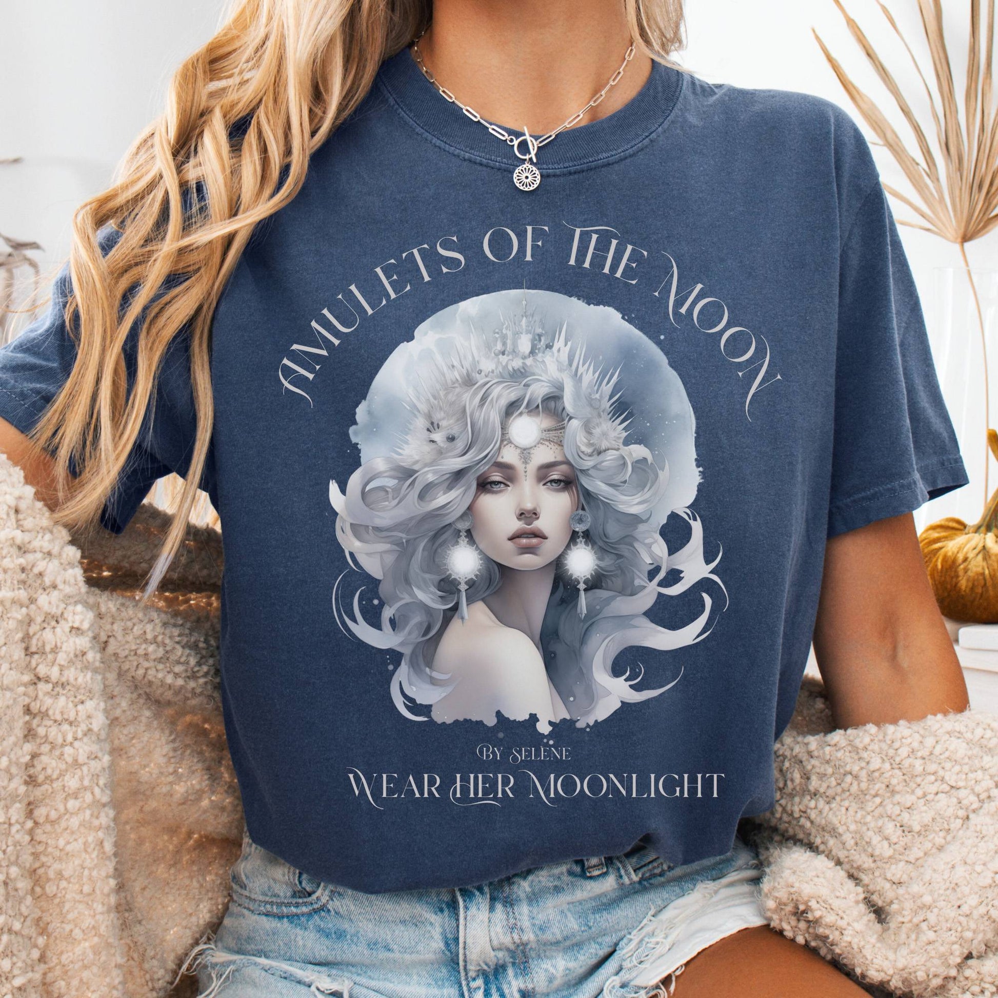 T-Shirt Denim / S Amulets of the Moon T-Shirt β Celestial Goddess Tee The Mystic Eden