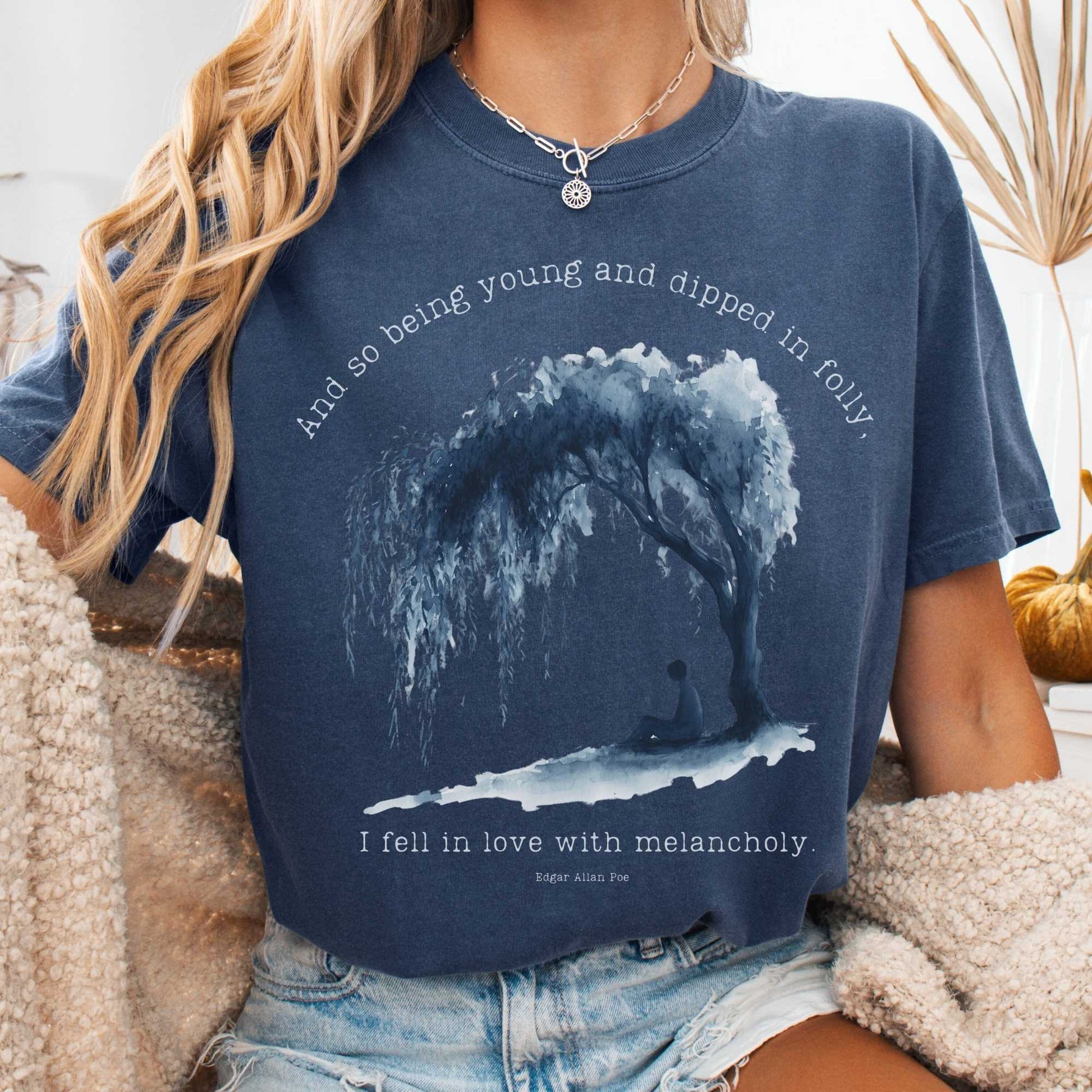 T-Shirt Denim / S And So Being Young Edgar Allan Poe Shirt The Mystic Eden