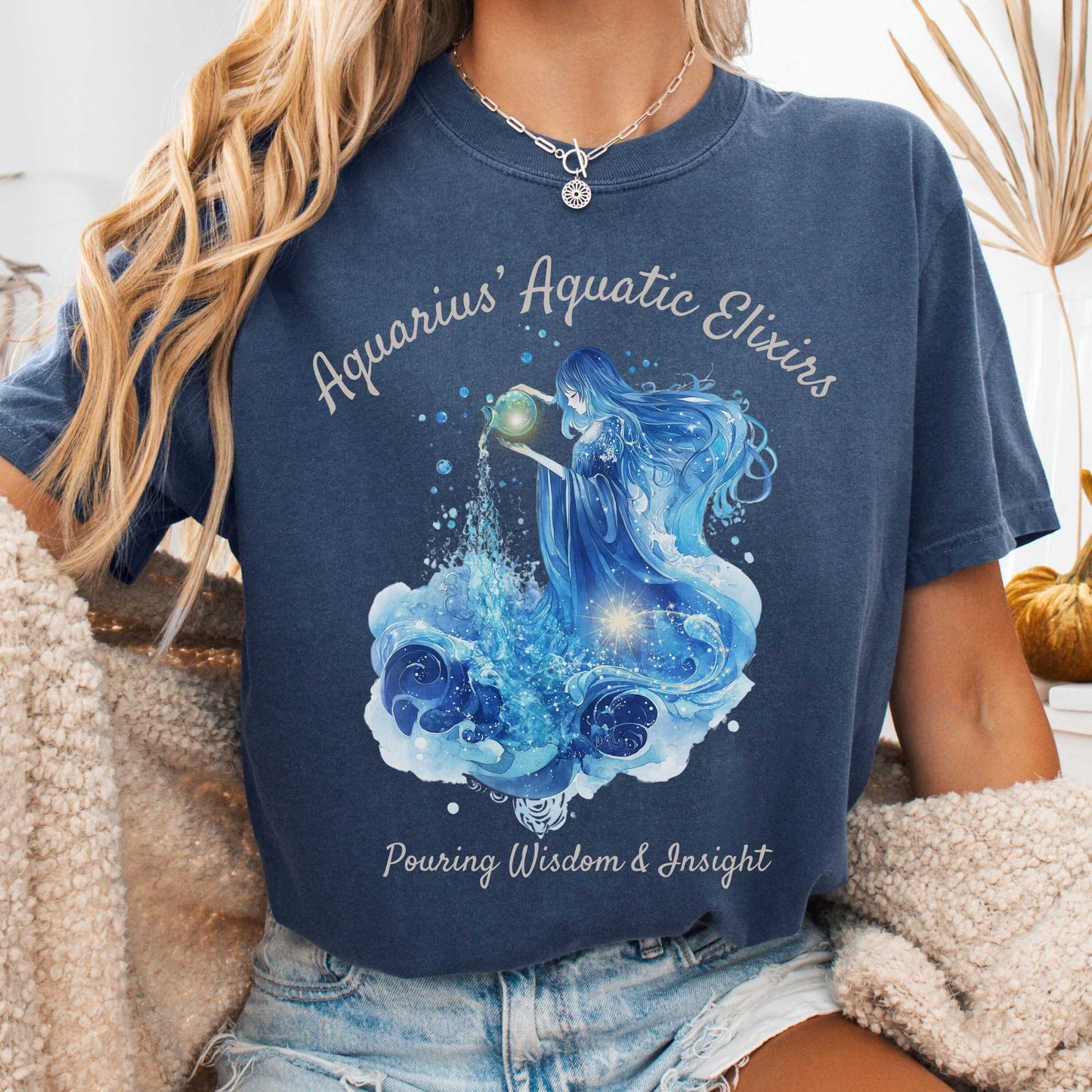 T-Shirt Denim / S Aquarius Aquatic Elixirs Zodiac Shirt The Mystic Eden
