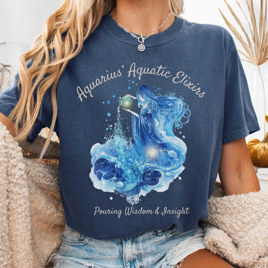 T-Shirt Denim / S Aquarius Aquatic Elixirs Zodiac Shirt The Mystic Eden