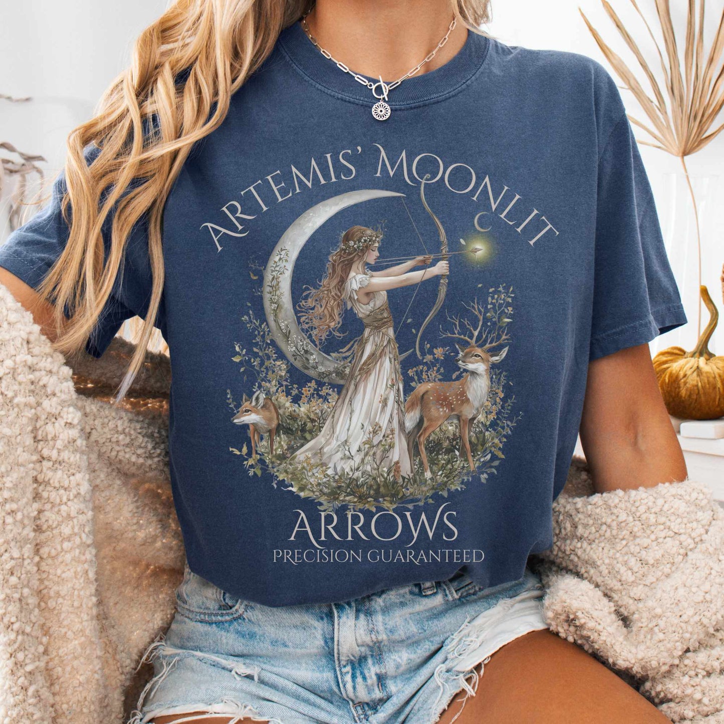 T-Shirt Denim / S Artemis' Moonlit Arrows Tee The Mystic Eden