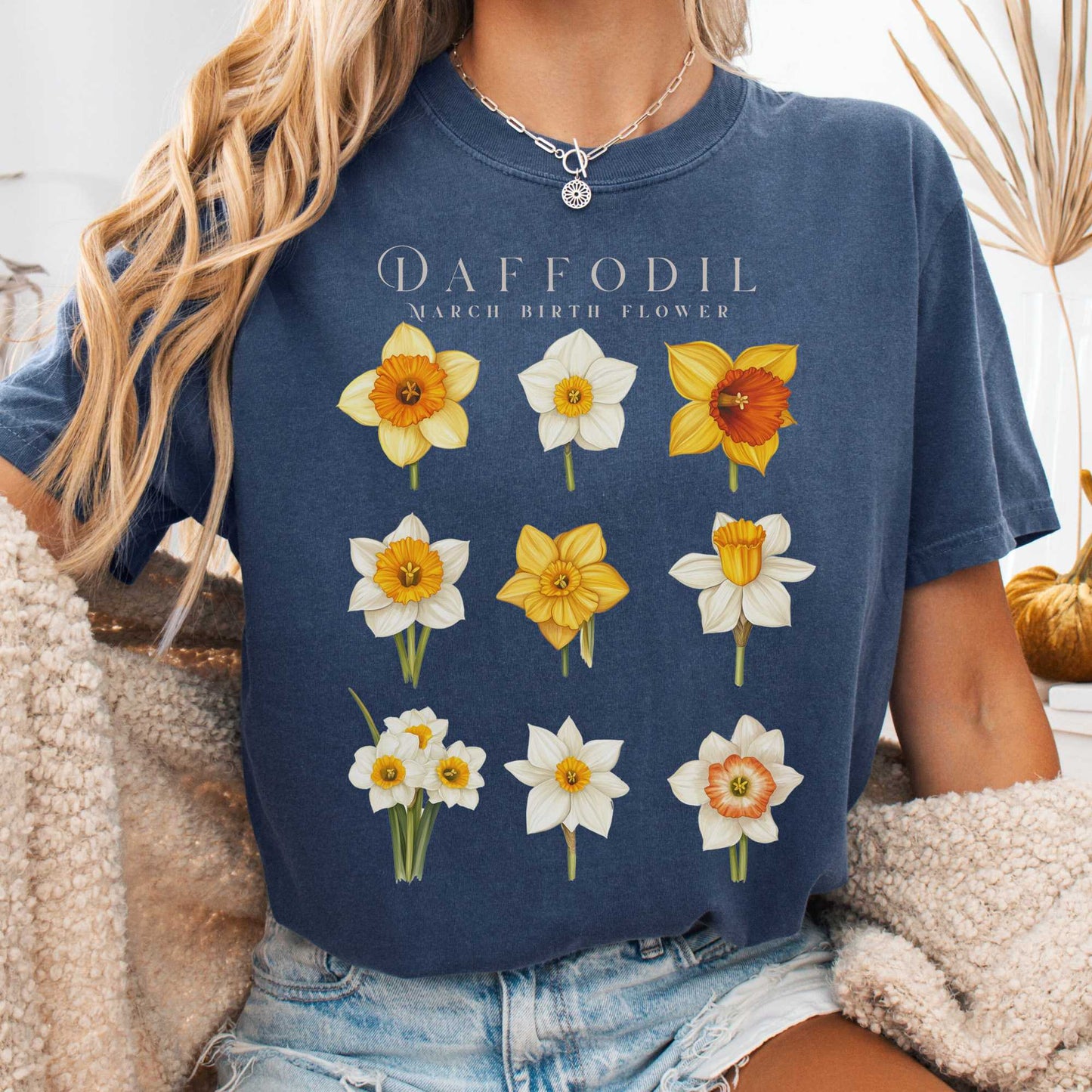 T-Shirt Denim / S Daffodil March Birth Month Flower Shirt The Mystic Eden
