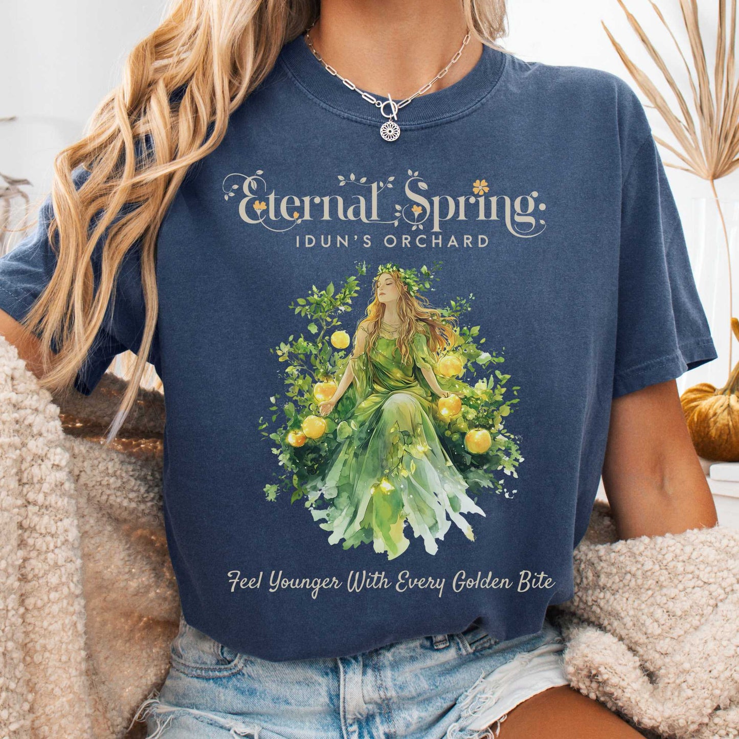 T-Shirt Denim / S Eternal Spring Idun's Orchard Norse Goddess Shirt The Mystic Eden