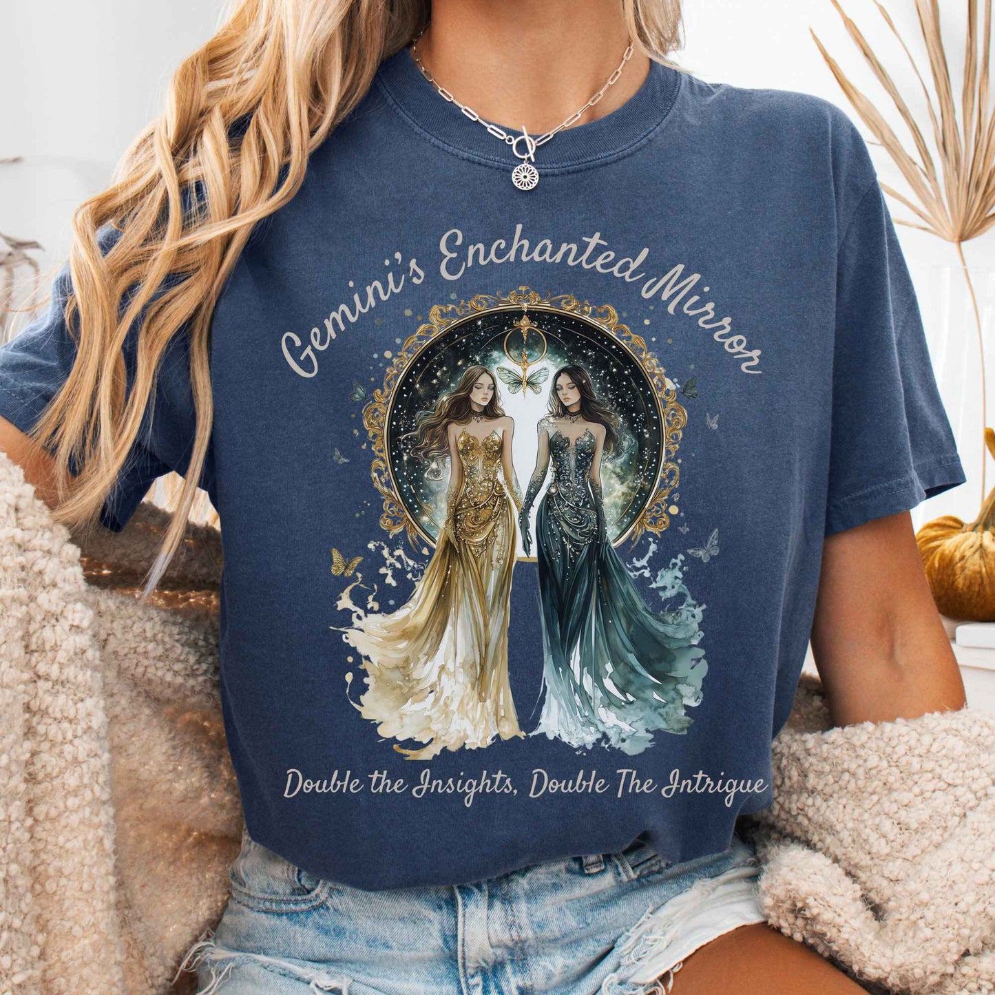 T-Shirt Denim / S Gemini's Enchanted Mirror Zodiac Shirt The Mystic Eden