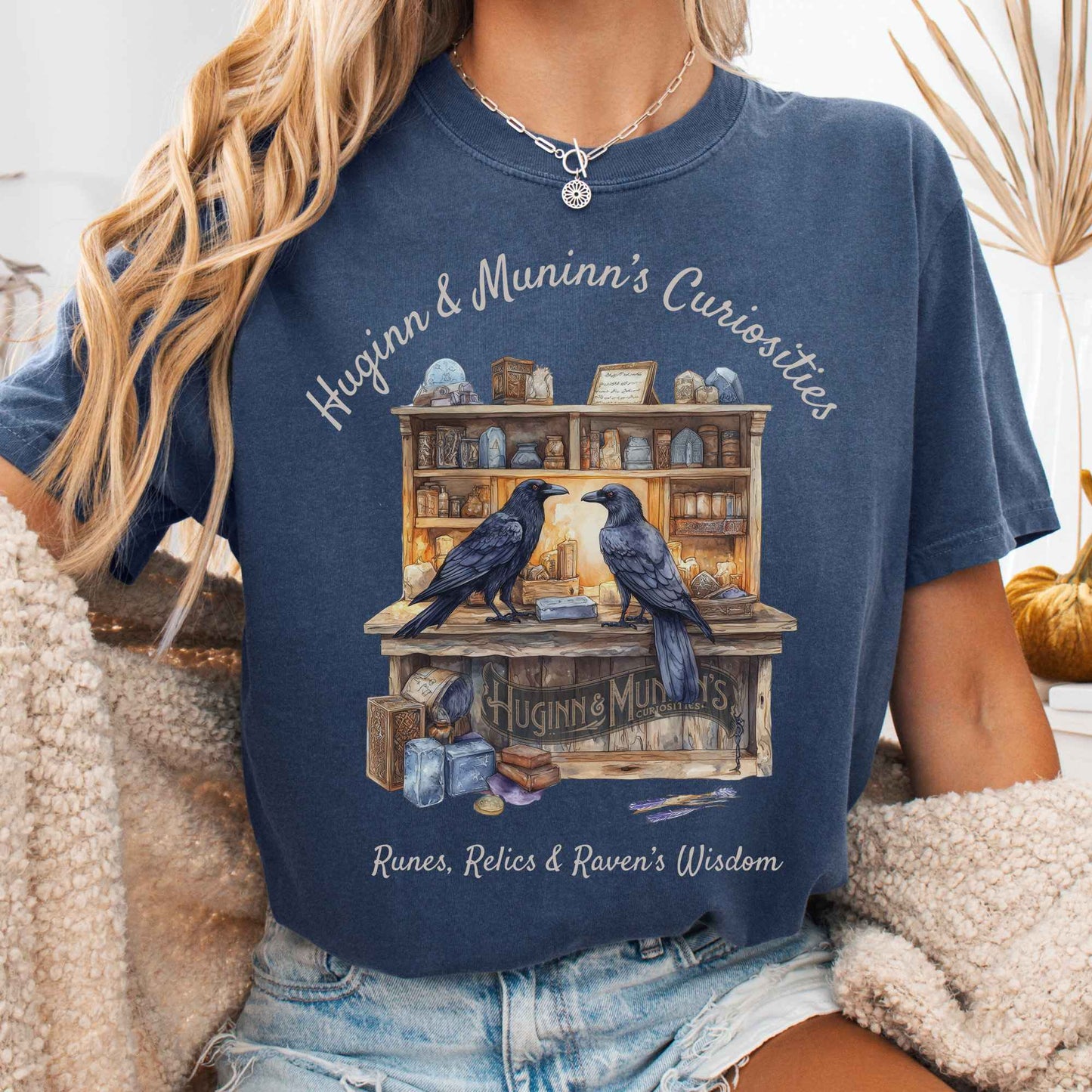 T-Shirt Denim / S Huginn and Muninn's Curiosities Norse Gods Shirt The Mystic Eden
