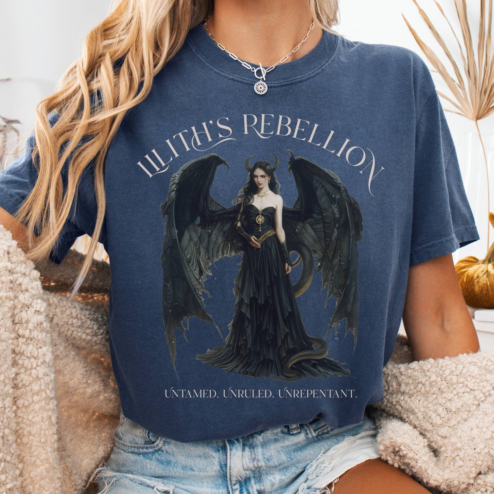 T-Shirt Denim / S Lilith's Rebellion T-Shirt β Dark Divine Feminine Tee The Mystic Eden
