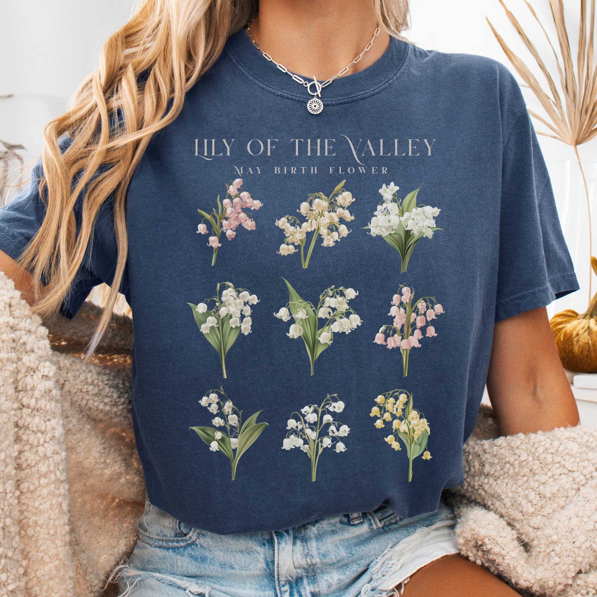 T-Shirt Denim / S Lily of the Valley May Birth Month Flower Shirt The Mystic Eden