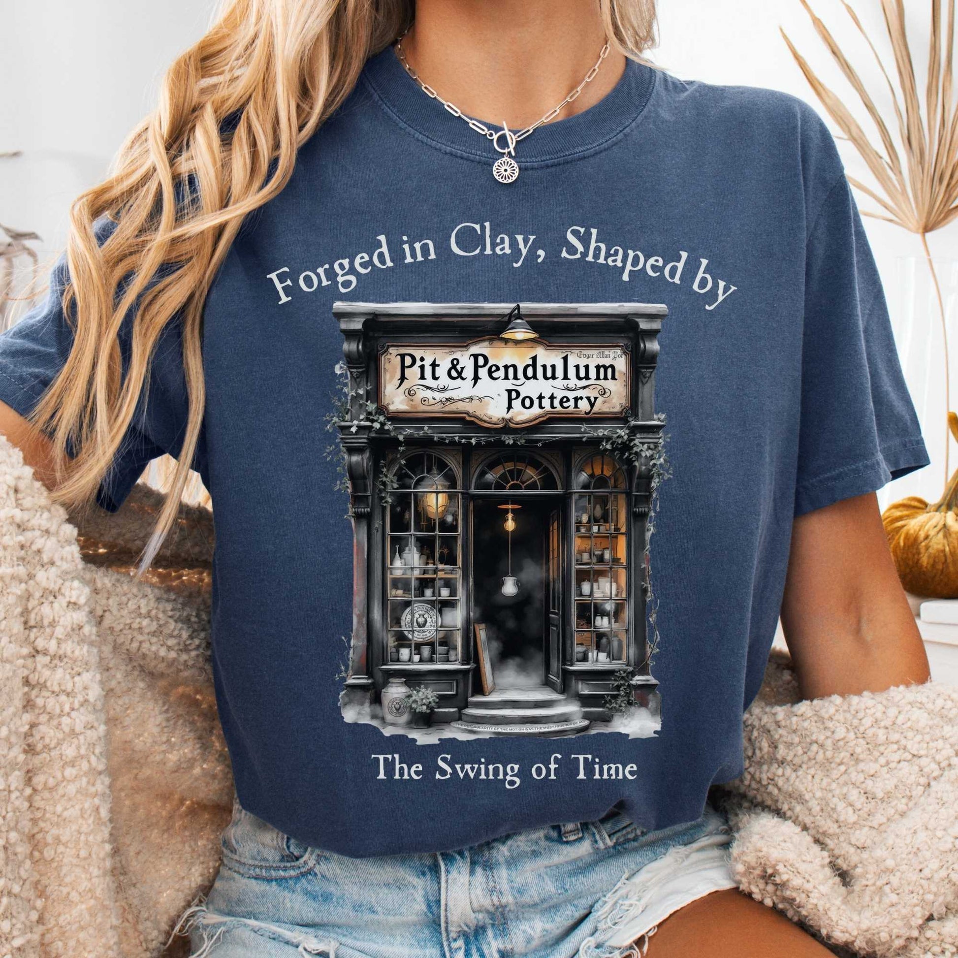 T-Shirt Denim / S Pit & Pendulum Pottery Edgar Allan Poe Shirt The Mystic Eden