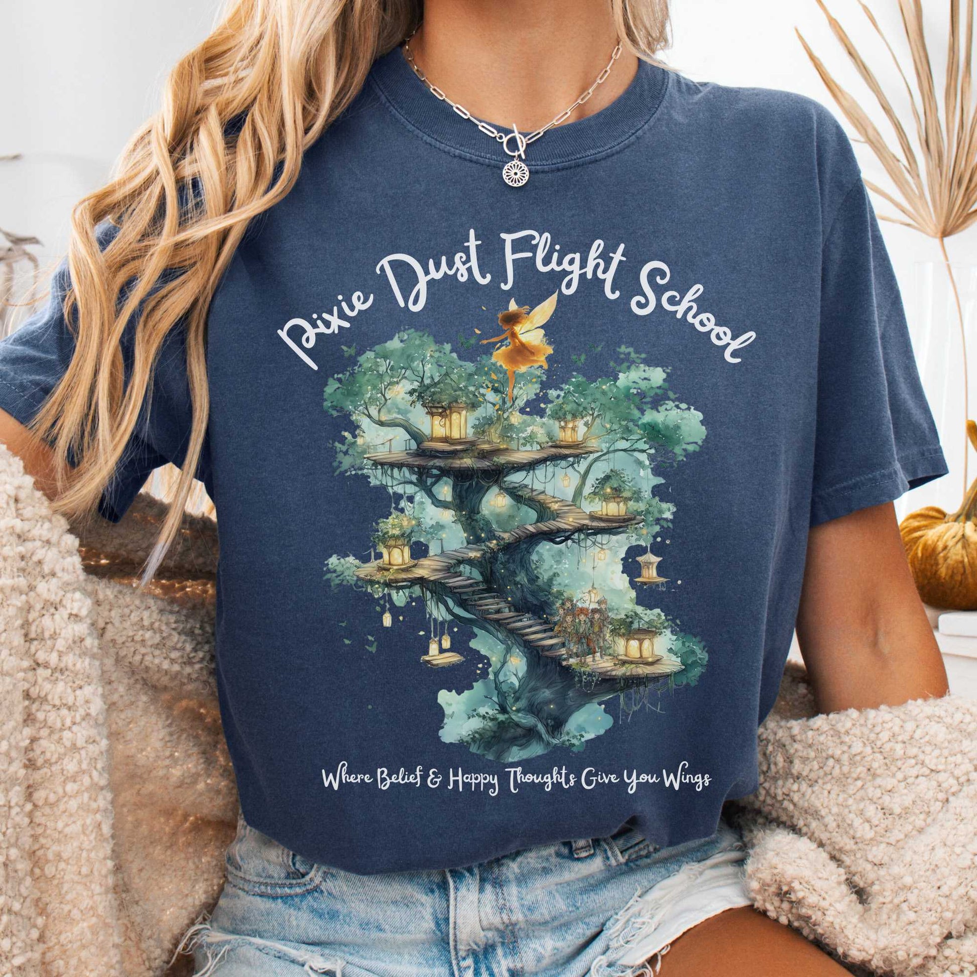 T-Shirt Denim / S Pixie Dust Flight School Peter Pan Shirt - J M Barrie The Mystic Eden