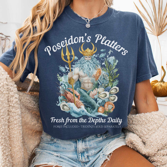 T-Shirt Denim / S Poseidon's Platters Fresh From the Depths Daily Tee The Mystic Eden