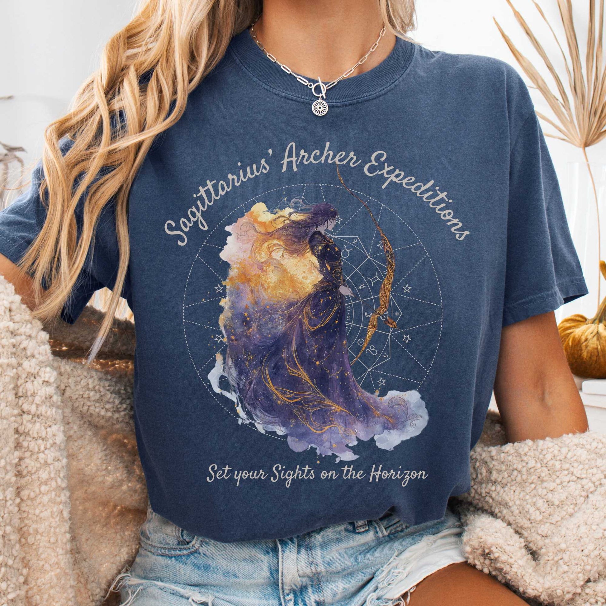 T-Shirt Denim / S Sagittarius Archer Expeditions Zodiac Shirt The Mystic Eden