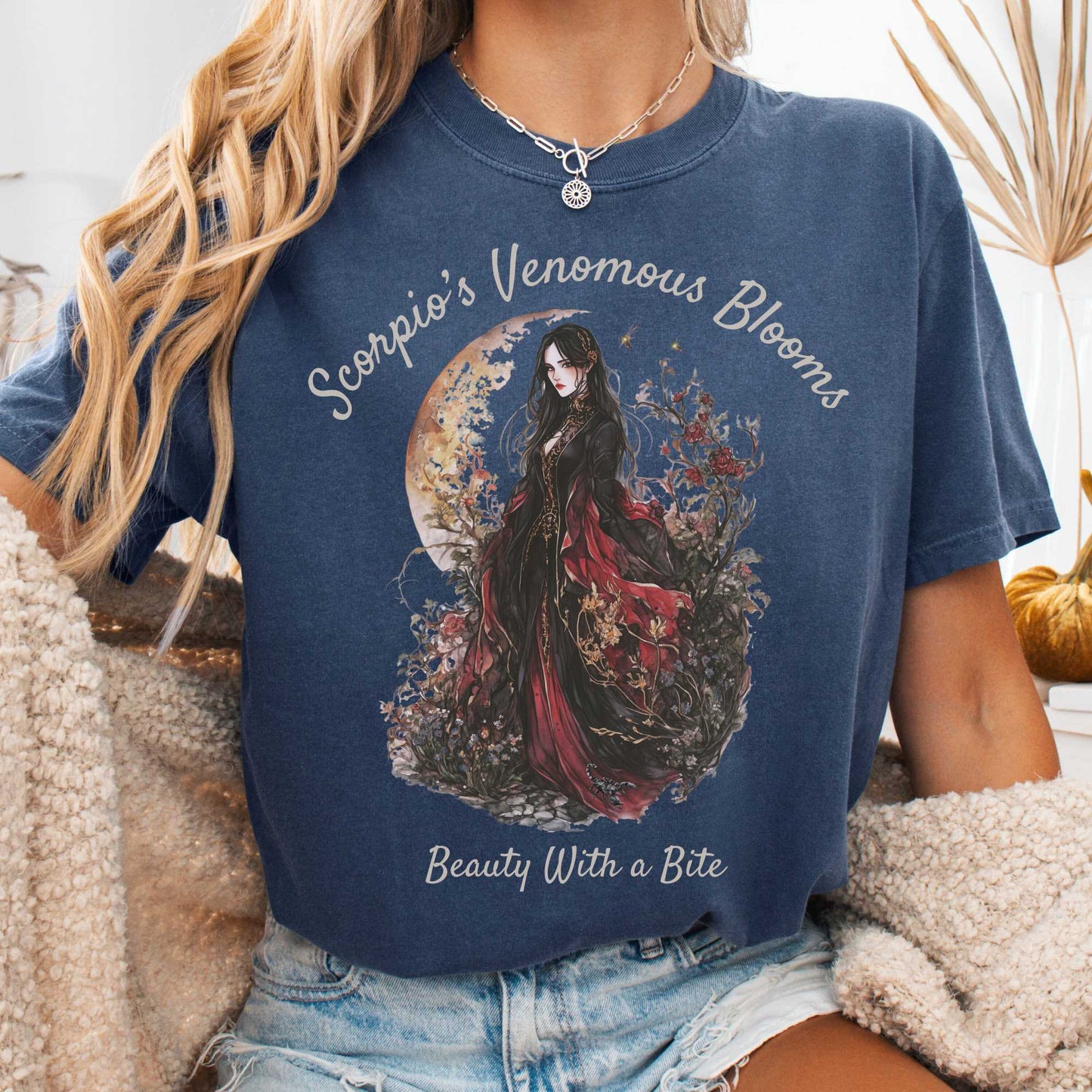 T-Shirt Denim / S Scorpio's Venomous Blooms Zodiac Shirt The Mystic Eden