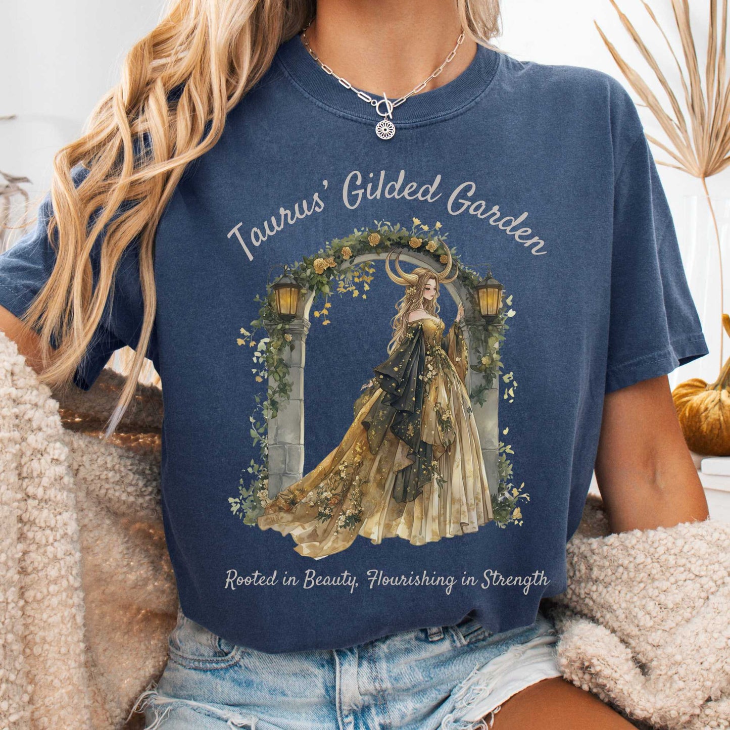 T-Shirt Denim / S Taurus' Gilded Garden Zodiac Shirt The Mystic Eden