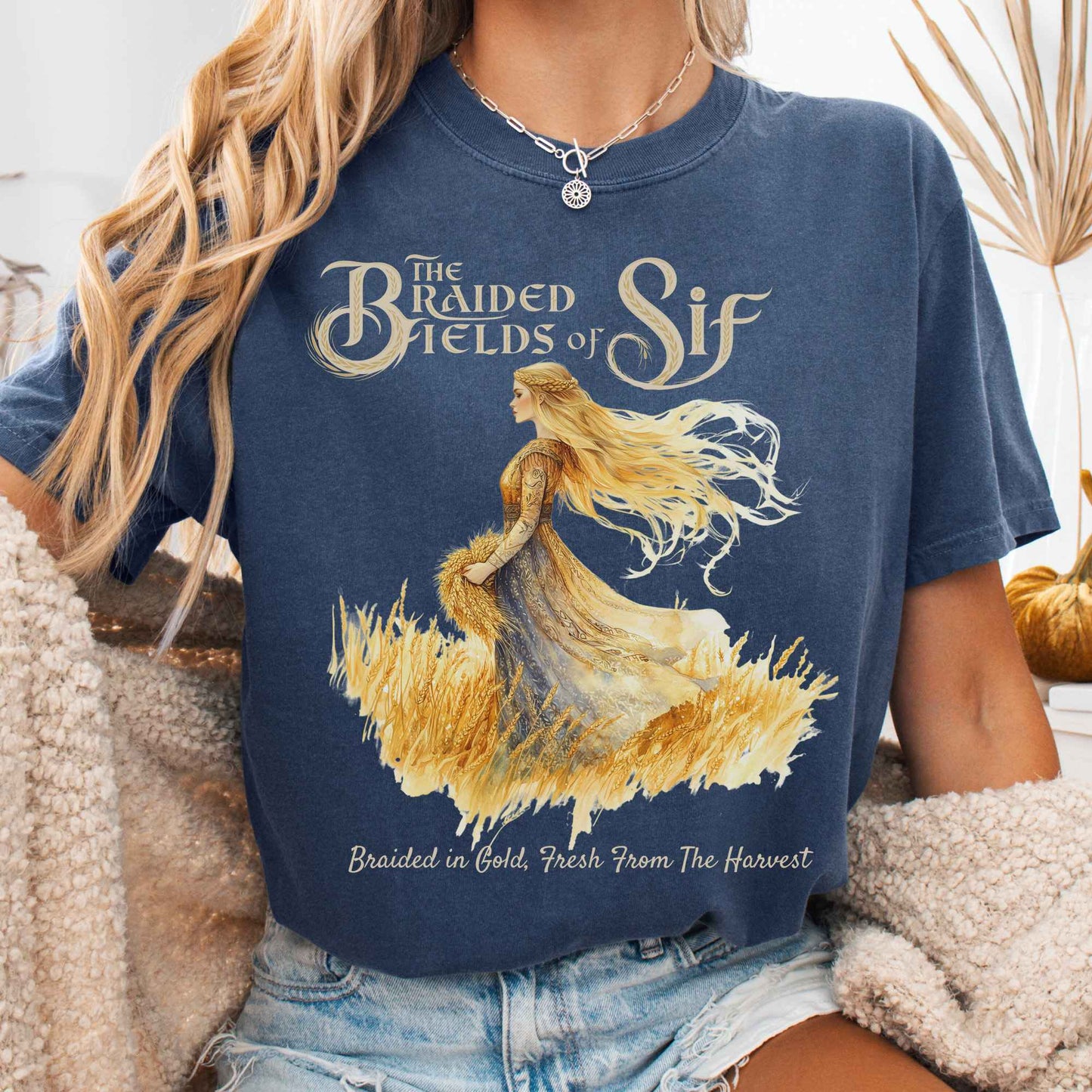 T-Shirt Denim / S The Braided Fields of Sif Norse Goddess Shirt The Mystic Eden