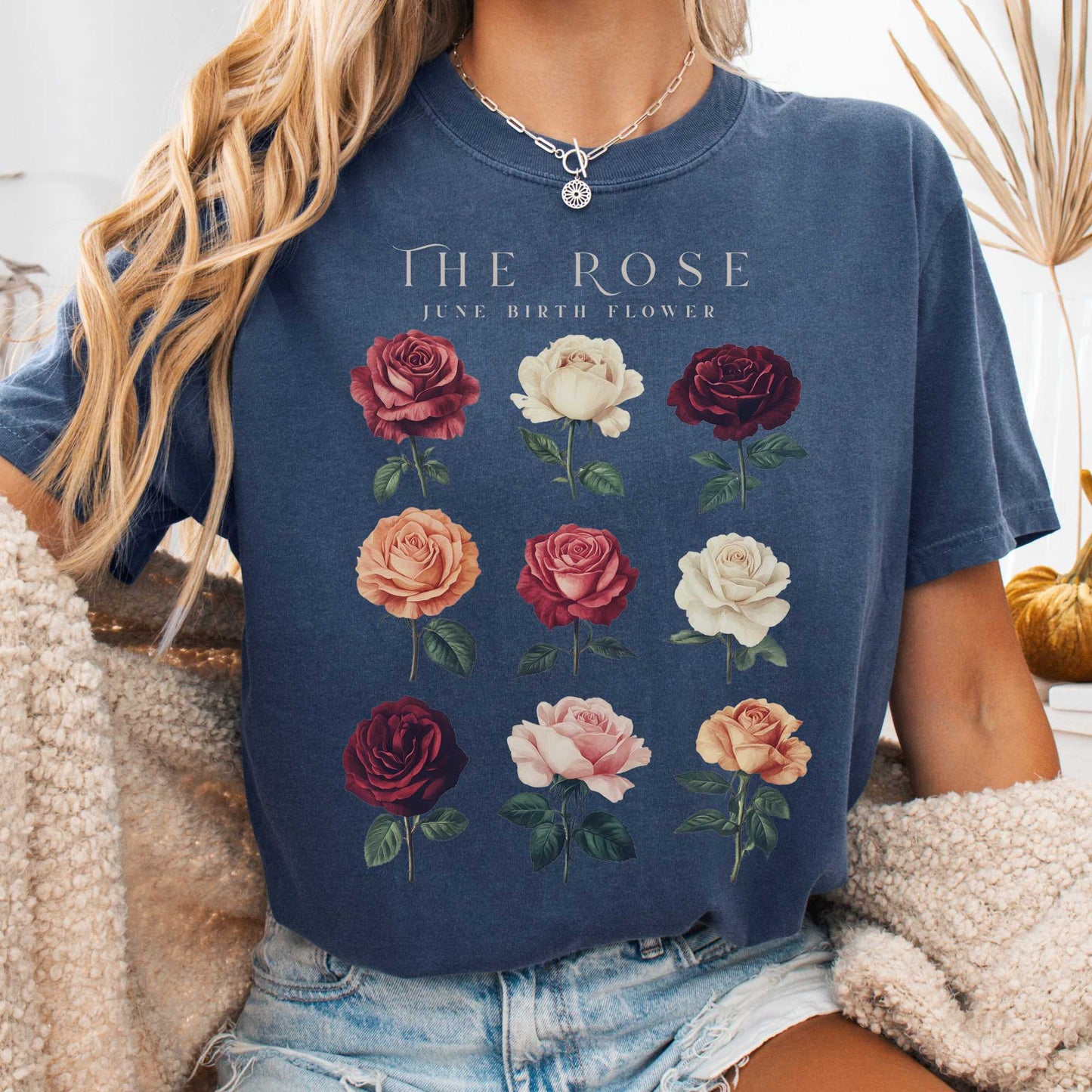T-Shirt Denim / S The Rose June Birth Month Flower Shirt The Mystic Eden