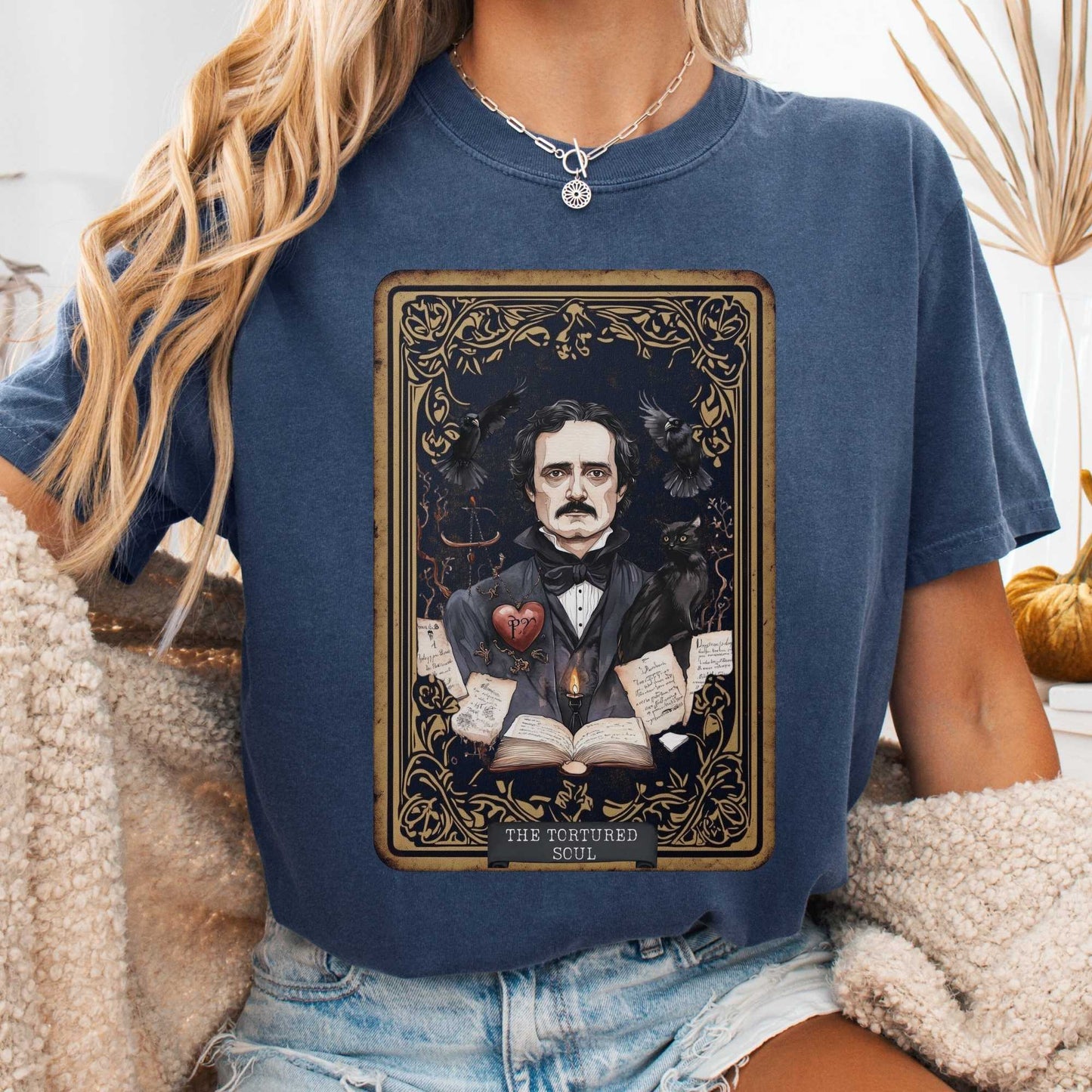 T-Shirt Denim / S The Tortured Soul Tarot Card Edgar Allan Poe Shirt The Mystic Eden