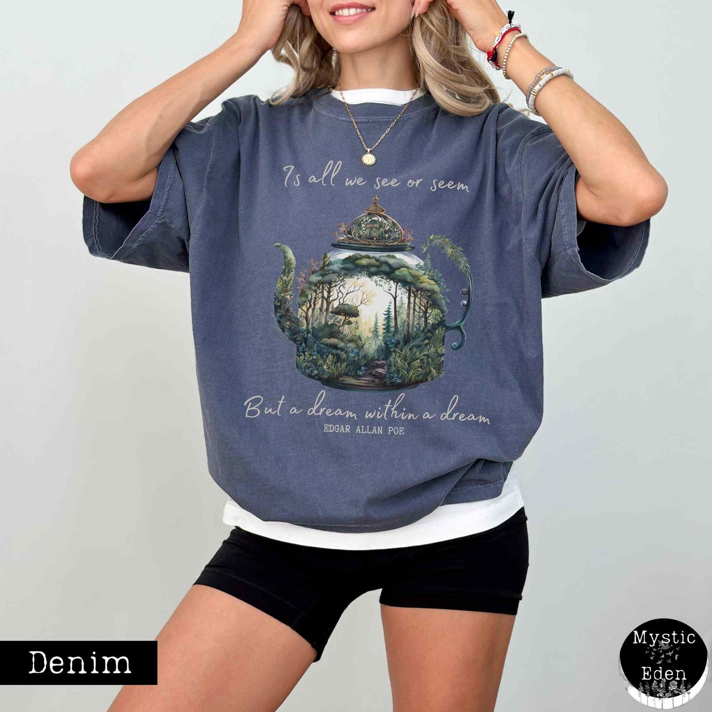 T-Shirt Denim / S Vintage Edgar Allan Poe Shirt Dream Within A Dream The Mystic Eden