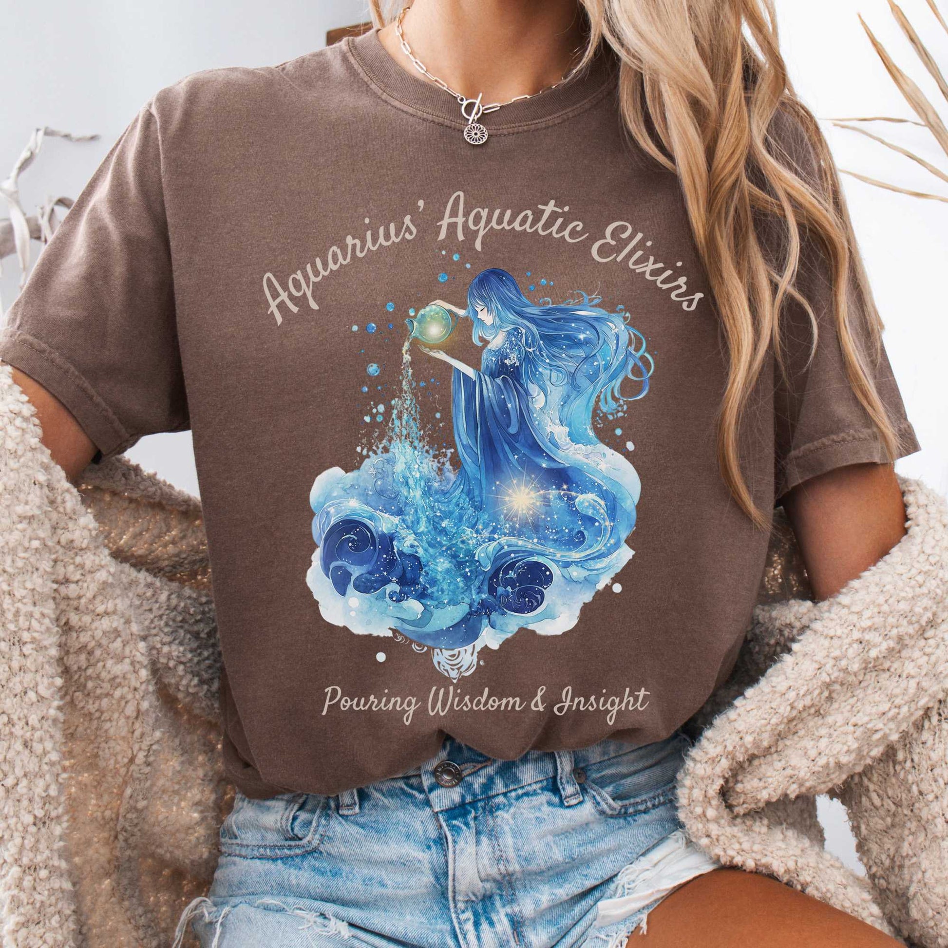 T-Shirt Espresso / S Aquarius Aquatic Elixirs Zodiac Shirt The Mystic Eden