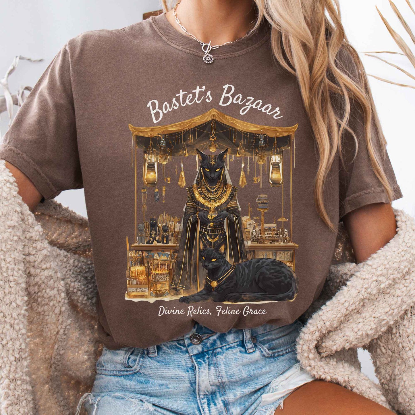 T-Shirt Espresso / S Bastet's Bazaar Egyptian Goddess Shirt The Mystic Eden