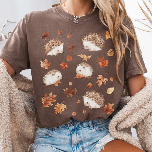 T-Shirt Espresso / S Cute Little Autumn Hedgehog Cottagecore Shirt The Mystic Eden