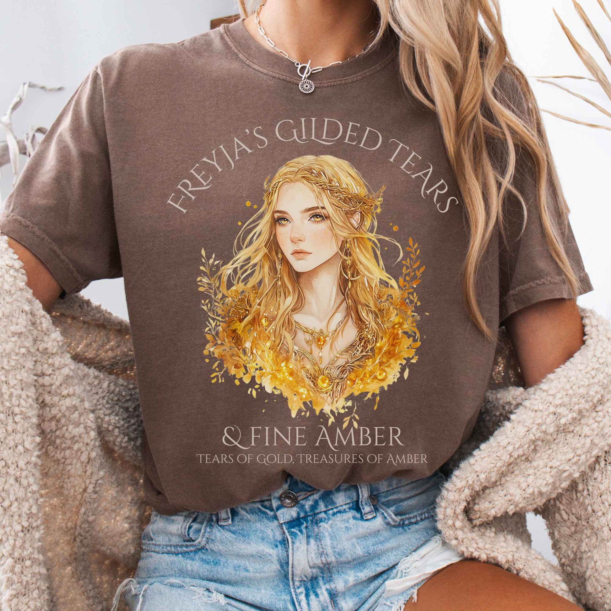 T-Shirt Espresso / S Freyja's Gilded Tears & Fine Amber Goddess Shirt The Mystic Eden