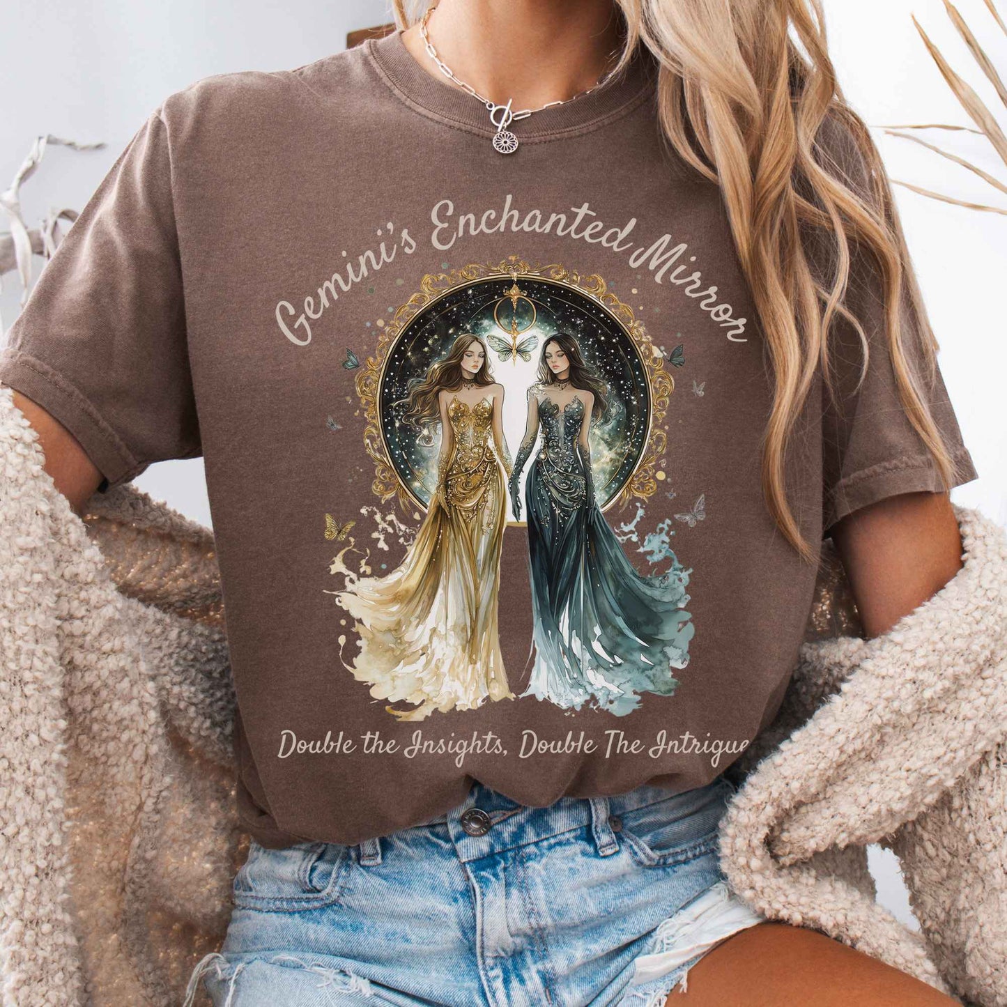 T-Shirt Espresso / S Gemini's Enchanted Mirror Zodiac Shirt The Mystic Eden
