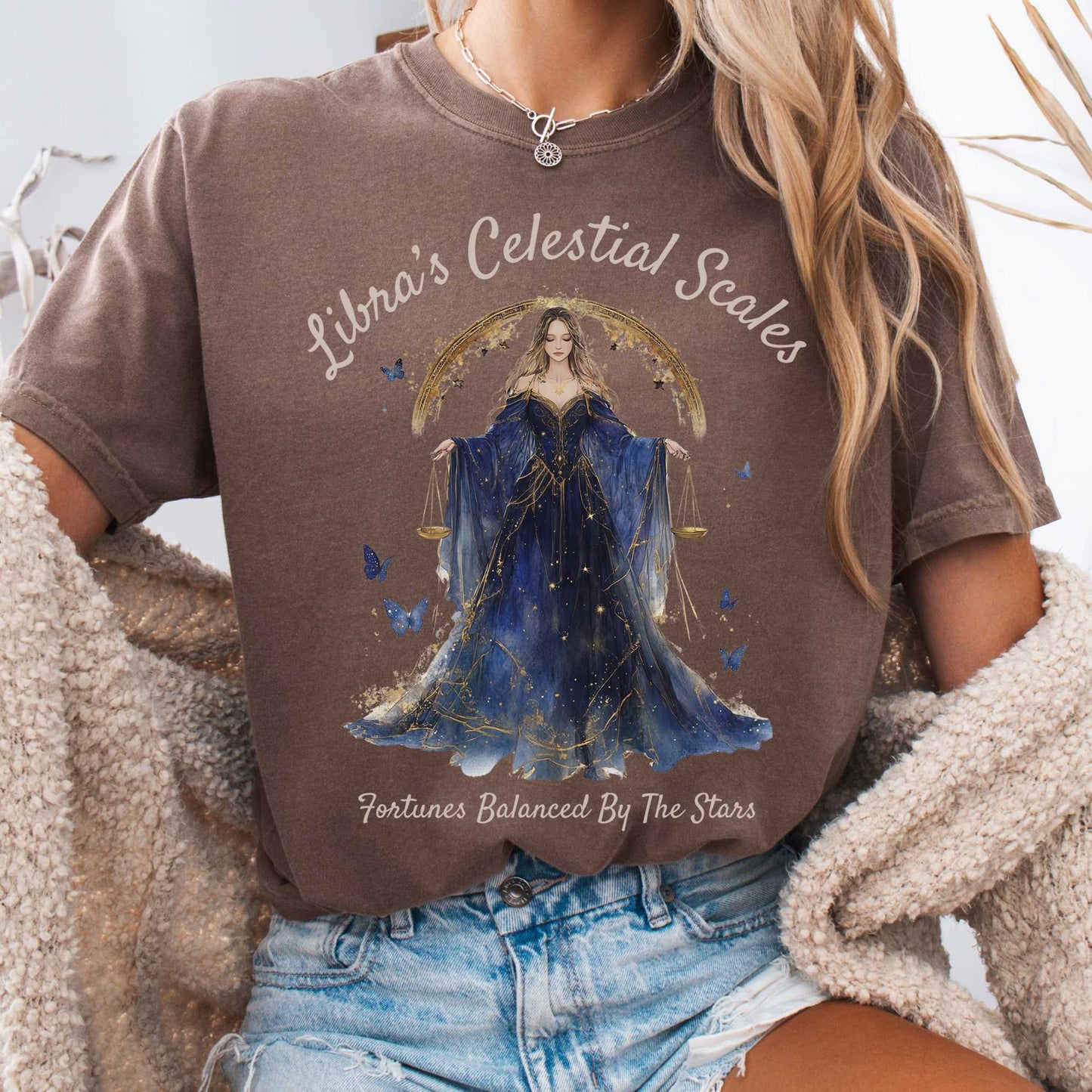 T-Shirt Espresso / S Libra's Celestial Scales Zodiac Shirt The Mystic Eden